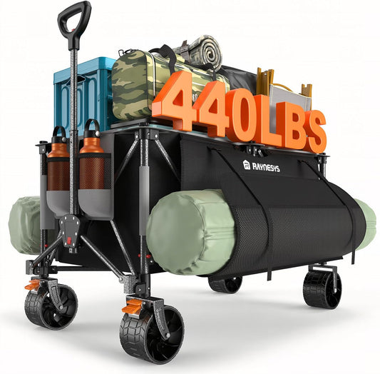 300L Collapsible Wagons Cart with Wheels Foldable, 440lbs Heavy Duty Folding Wagon, Upgraded