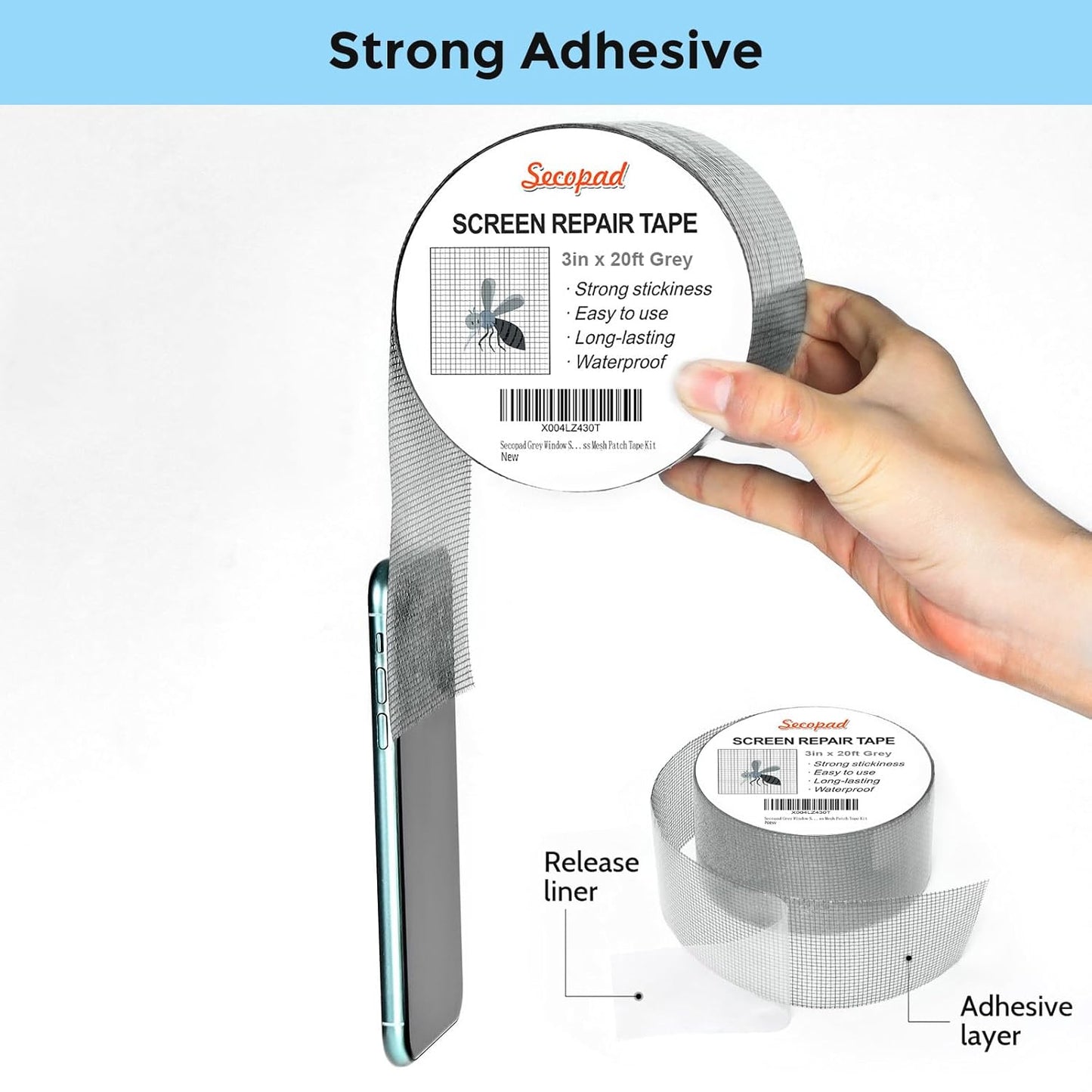 Grey Window Screen Repair Tape, 3IN X 20FT (240IN) Screen Repair Kit for Windows or Doors, Strong Adhesive Patch Kit Fiberglass Mesh Tape
