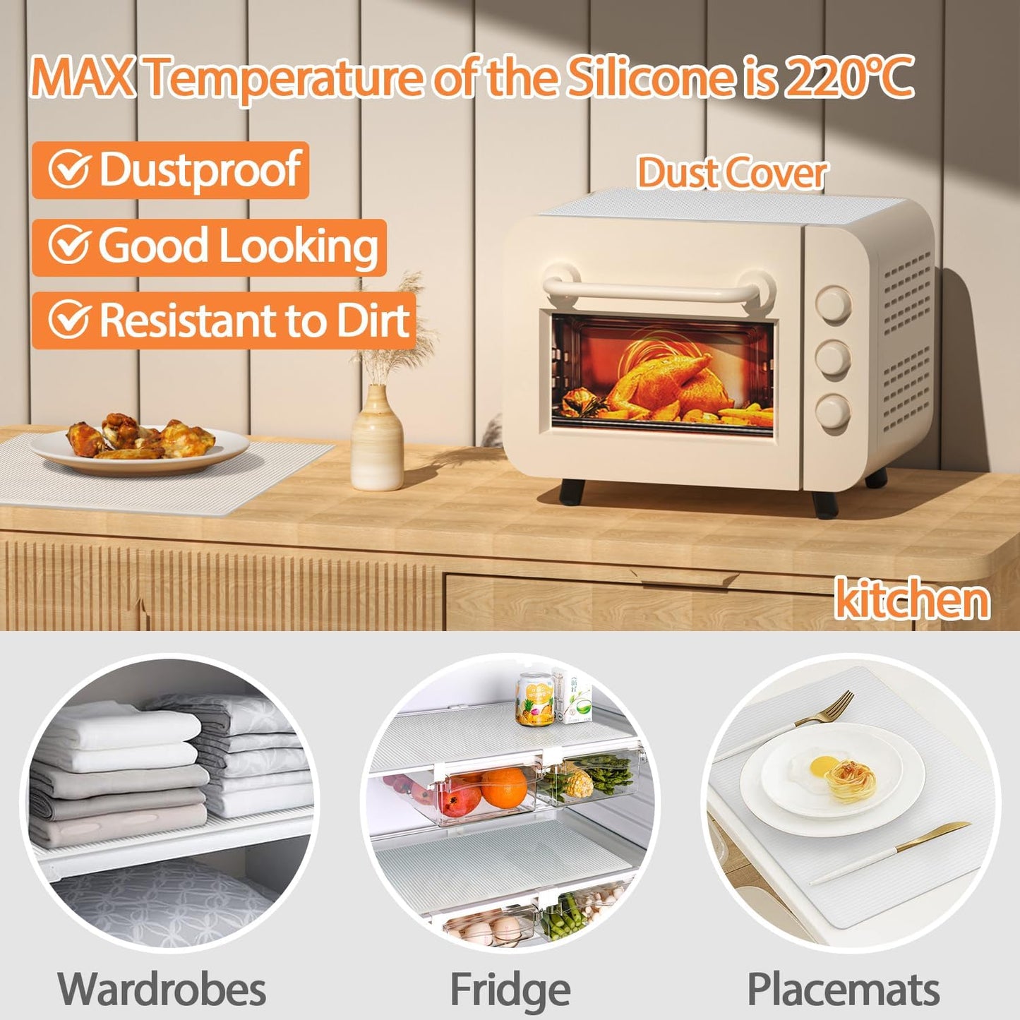 GOYLSER Silicone Refrigerator Liner for Glass Shelves Washable, Striped Fridge Liners for Shelves, 4Pcs Clear Drawer Liners No Adhesive Refrigerator Shelf Liner, 17.7x11.8 inch