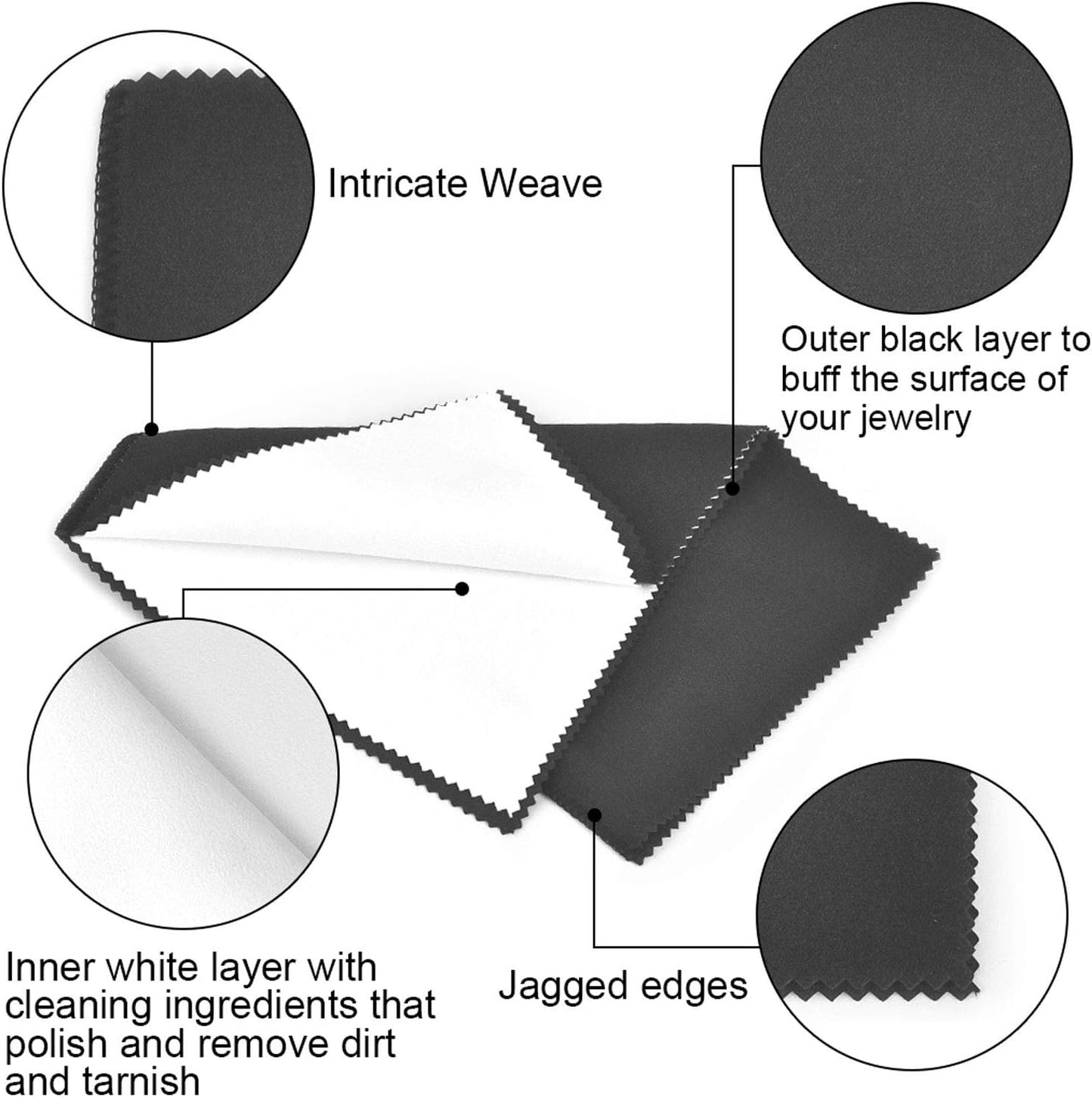 SEVENWELL Silver Polishing Cloth, Jewelry Cleaner Cloth for Sterling Silver Jewelry, Gold, Platinum, Silverware, Diamonds, Gemstones, Coins (Black)