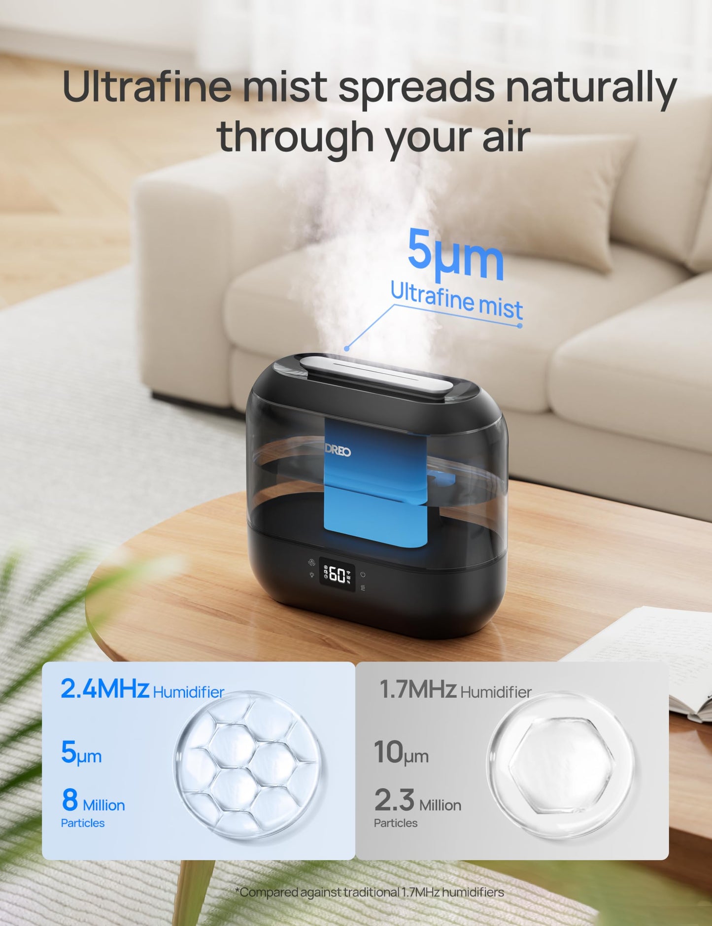 DREO Smart Humidifiers for Bedroom, 4L Cool Mist Humidifier