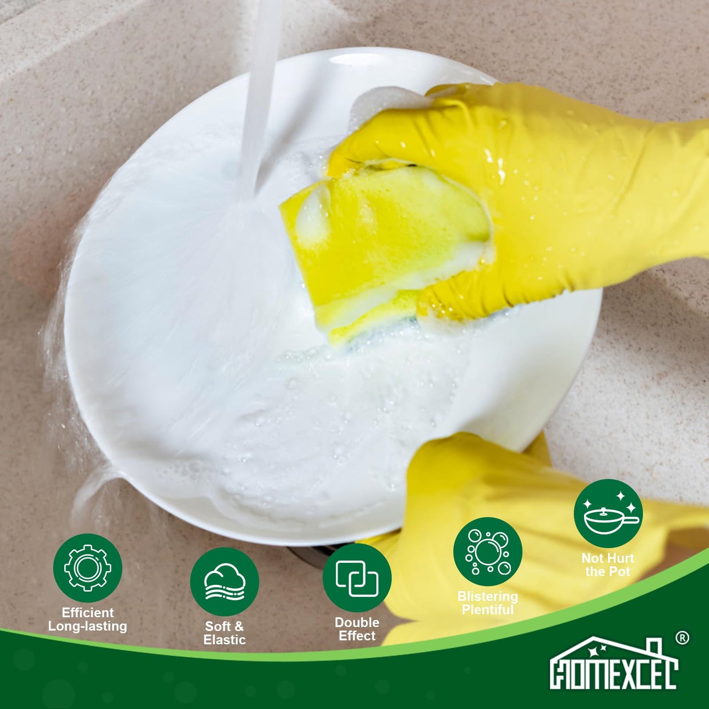 HOMEXCEL 24PK Sponges Kitchen, Heavy Duty Dish Scrubber Sponge for Home