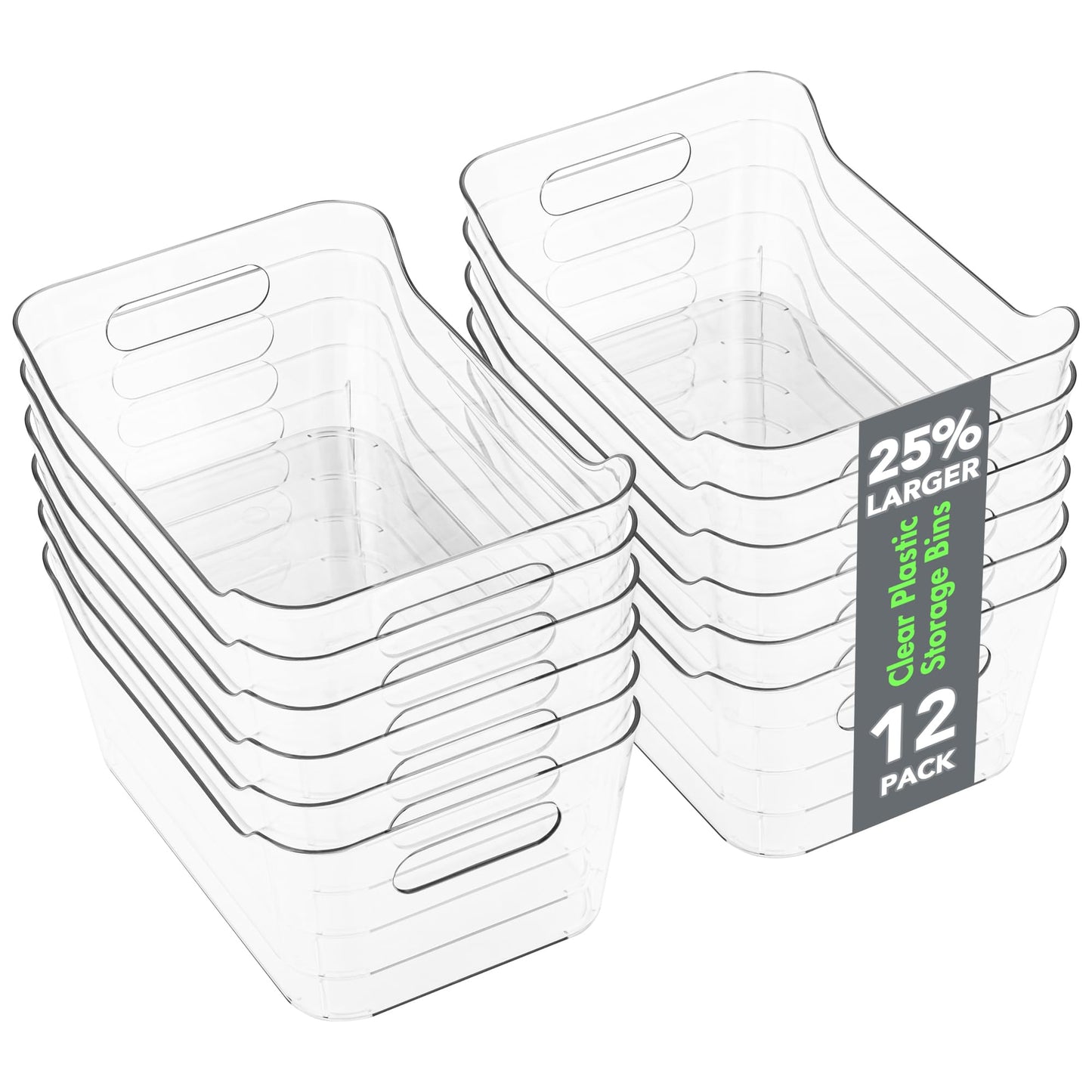 Tiawudi 12 Pack Plastic Storage Bins, Multi-Use Organizer Bins, Pantry Organizer, Clear Storage