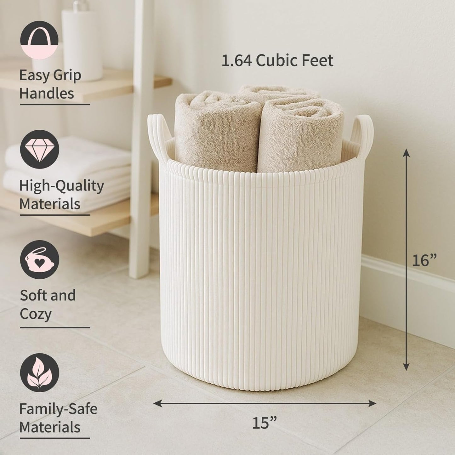 PUTSKA Blanket Basket – Round Storage for Toys and Blankets, Clothes, Stuffed Animals – Soft Baby Girl Basket for Nursery, Kids Room, Bedroom, Living Room – Large, Cream