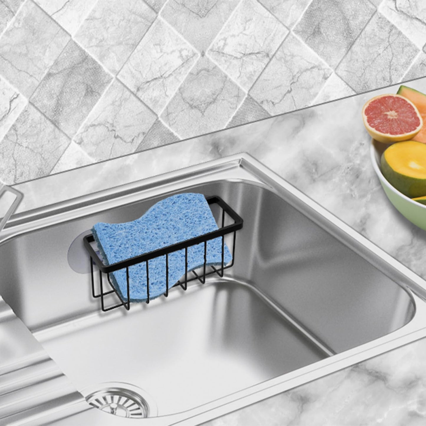 SHFKS Sponge Holder for Kitchen Sink Suction,Dish Sponge Holder-Black