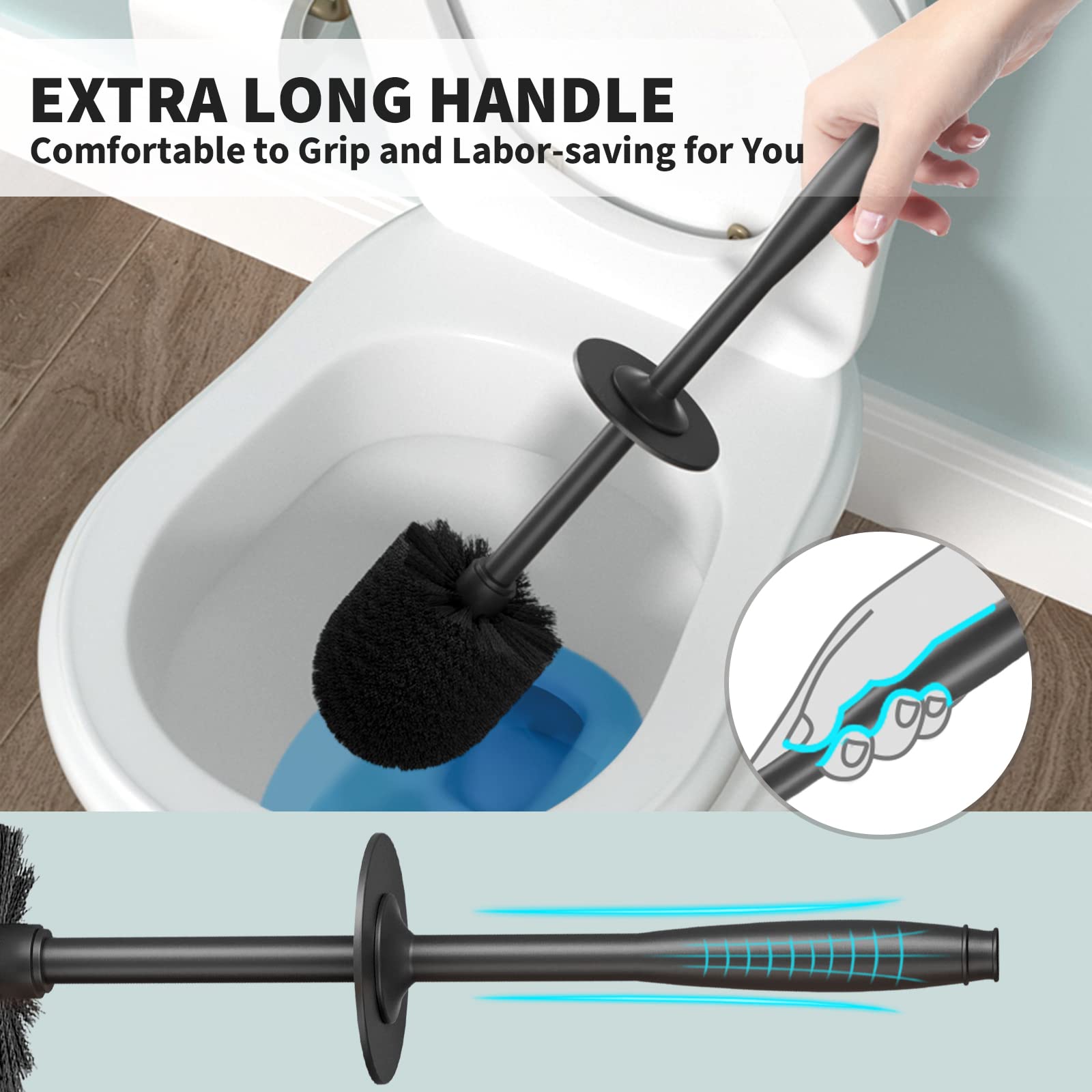 Toilet Brush and Holder 2 Pack, Toilet Bowl Brush with Extra Long Handle, Toilet Scrubber and