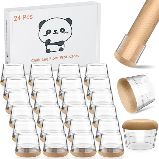24 PCS Silicone Chair Leg Floor Protectors Medium Fit (1"-1.2") Rubber Felt Furniture Pads Chair