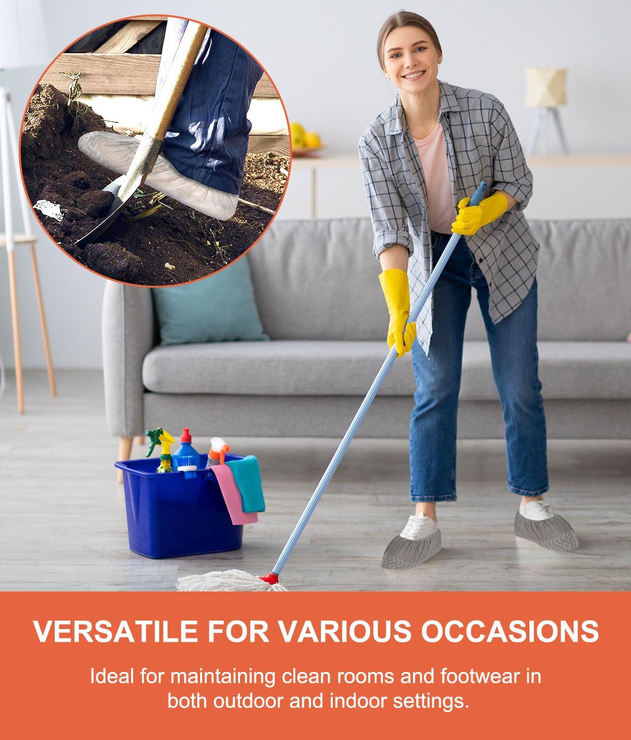 Shoe Covers Disposable 200 Pack (100 Pairs), Non-Woven Booties for Shoes, Durable Non-Slip Shoe Protectors for Indoors, Breathable Stretch Fit – L & XL Sizes, Black/Grey/Printed Options