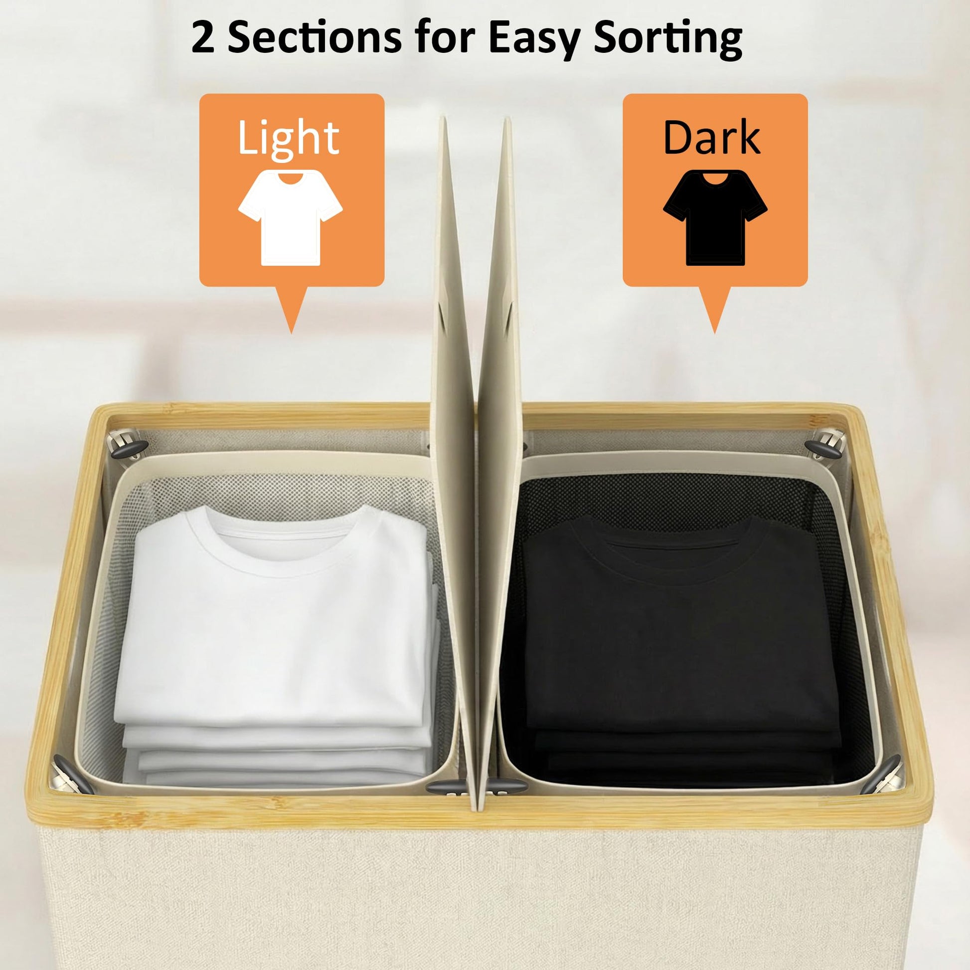 efluky Laundry Hamper with Lid, Double Laundry Basket with 2 Removable Bags, 2 Section Laundry Bin