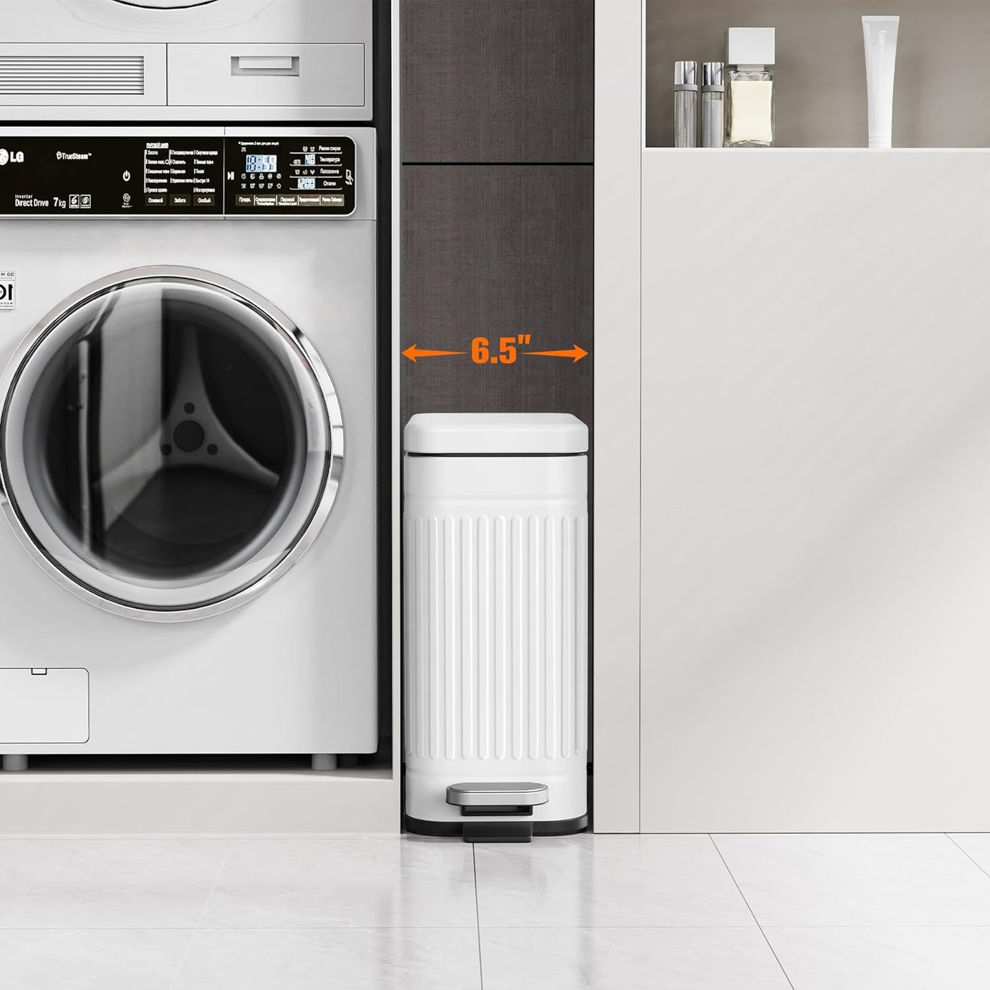 TrashAid Bathroom Trash Can with Lid, 2.6 Gallon Small Garbage Can Soft Close, Stainless Steel Step Waste Basket for Bathroom, Bedroom, Home Office, Laundry Room, Toilet, RV, White, 10 Liter