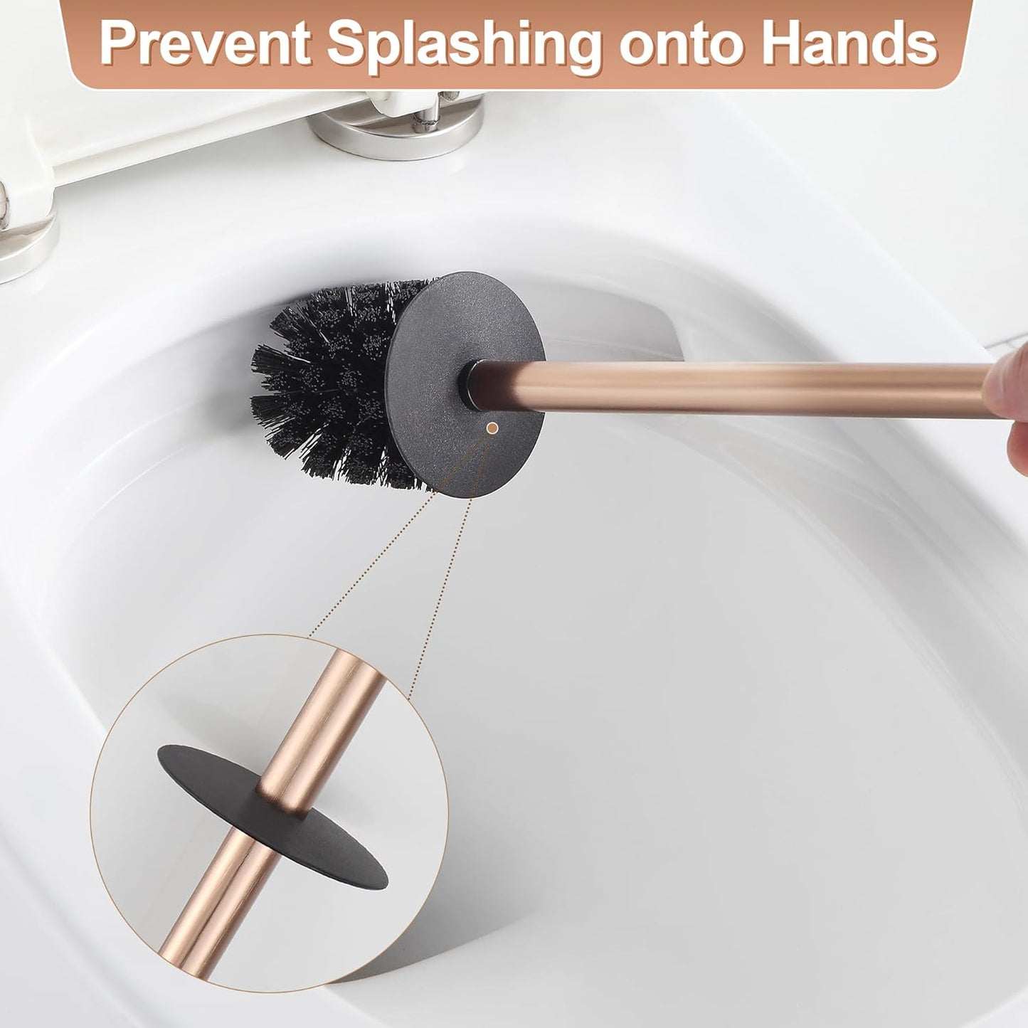 BVL Toilet Brush and Holder Set Rose Gold Freestanding for Bathroom