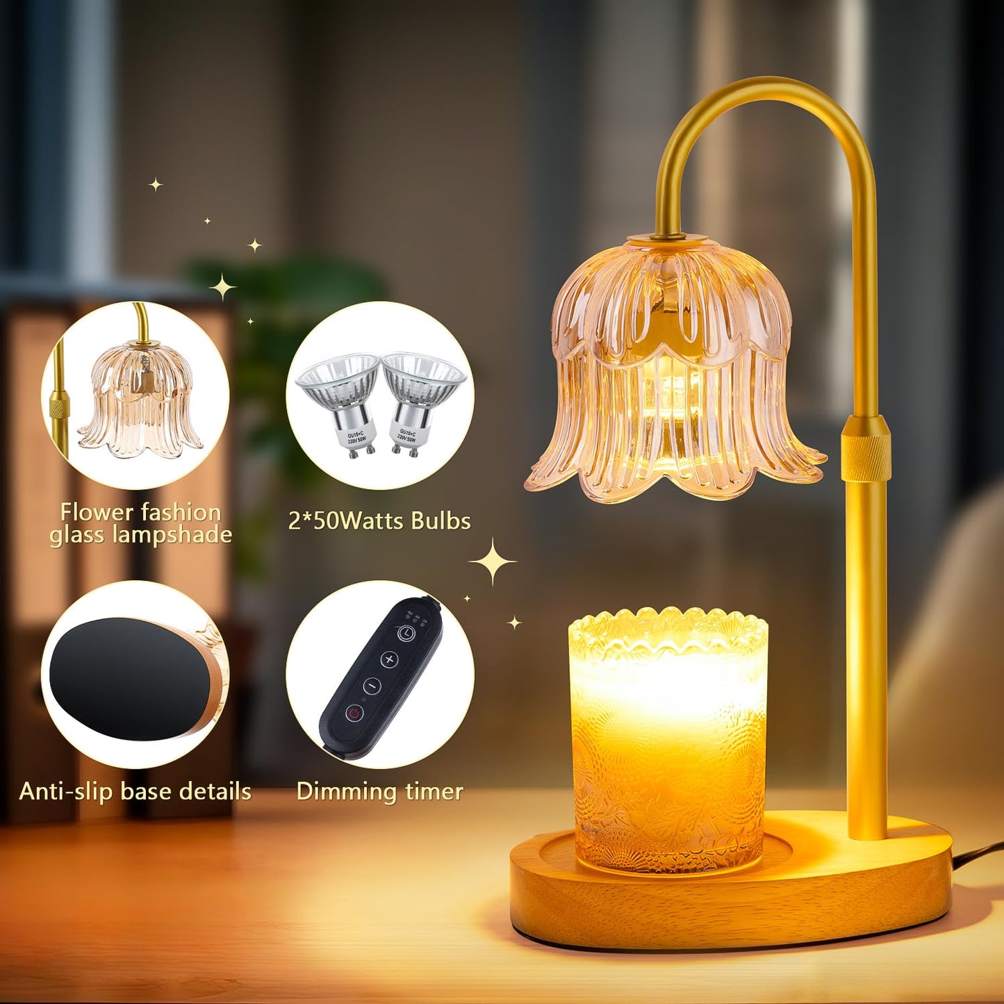 Candle Warmer Lamp Flower Electric Timer - Home Decor Women Birthday Gifts