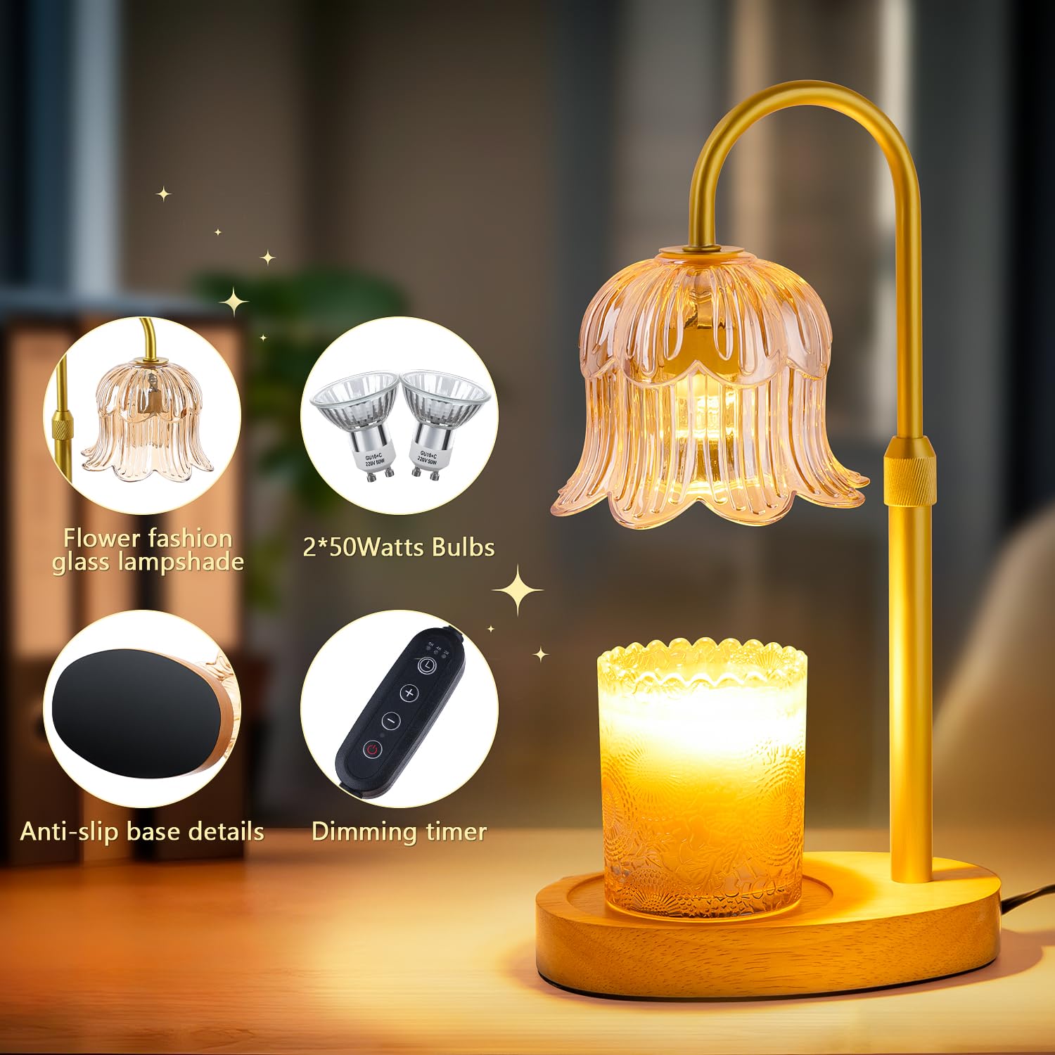 Candle Warmer Lamp Flower Electric Timer - Home Decor Women Birthday Gifts