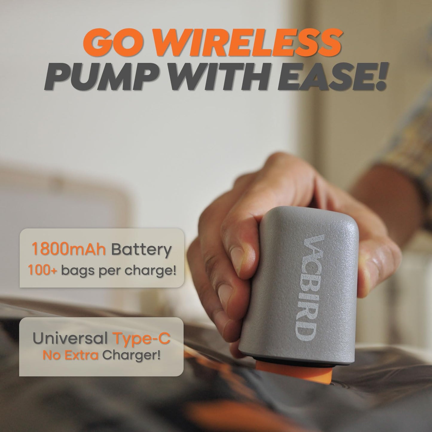 Vacbird Rechargeable Wireless Pump Travel Storage Bags Set - Portable Space Saver Bags for Travel &