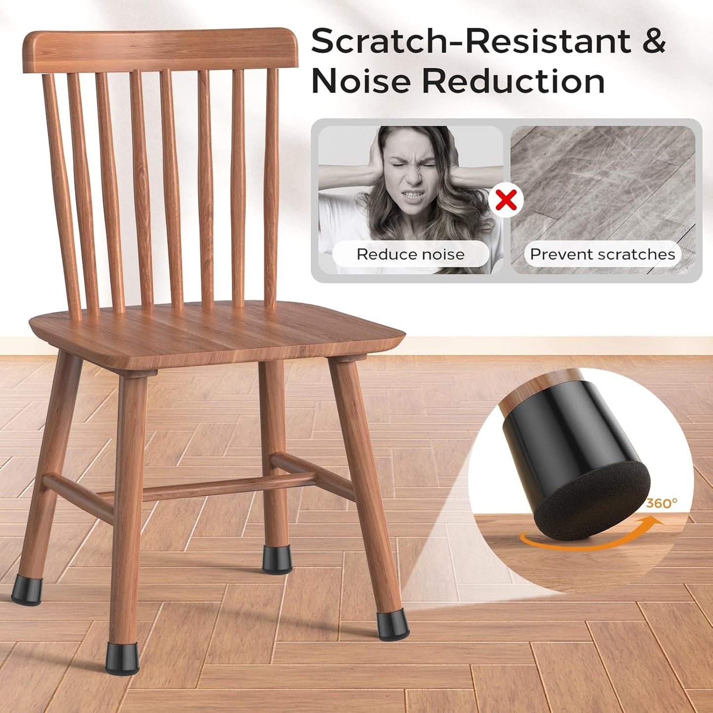 24 PCS Silicone & Felt Chair Leg Floor Protectors for Hardwood Floors - Furniture Pads, Chair Leg Covers/Cups - No Noise & Scratch-Proof - Round L (Fits 1 3/16"-1 6/16" / 30-35mm), Black