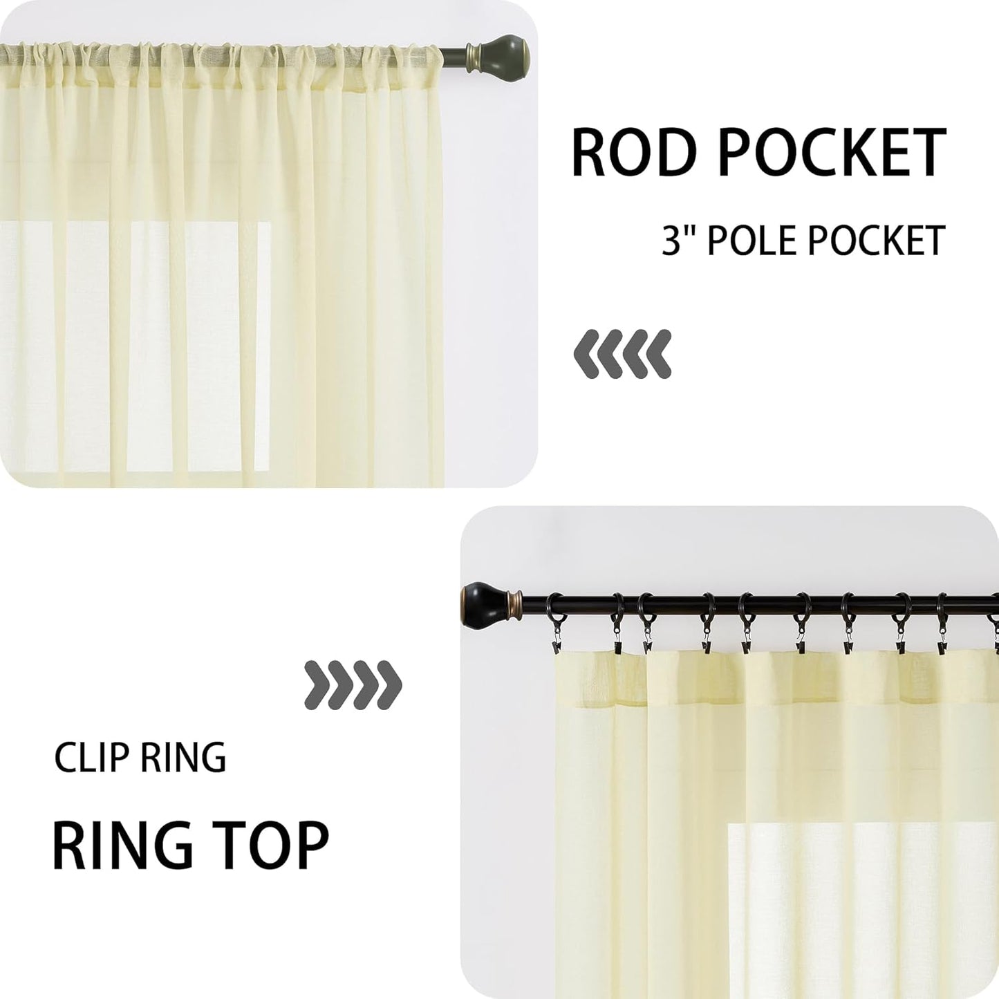 Tollpiz Sheer Door Curtains Closet Linen Textured Curtain Sheers Doorway Light Filtering Voile French Door Rod Pocket Curtains Patio Door, 54 x 63 inches Long, Transparent Yellow, Set of 1 Panel