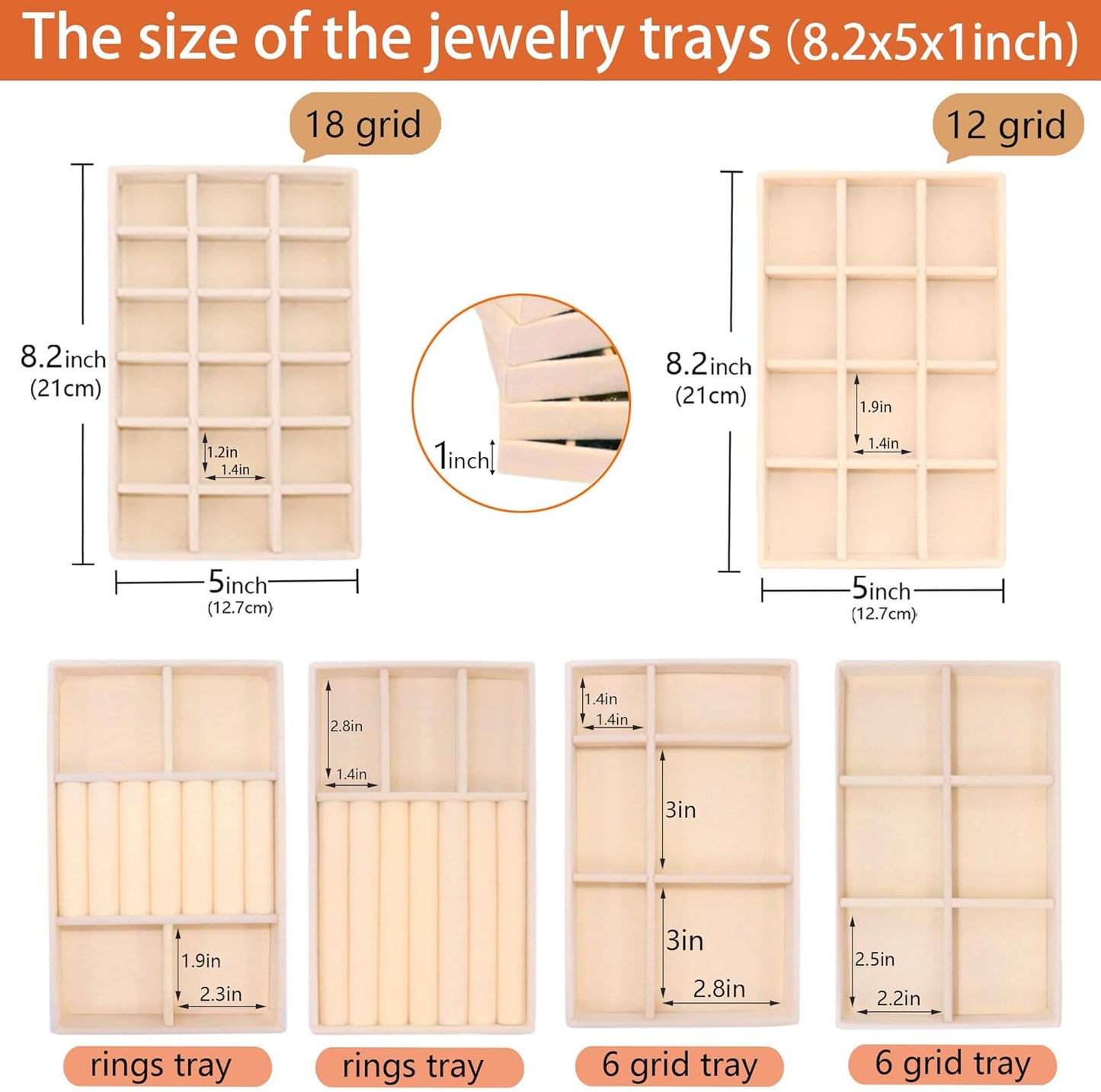 Jewelry Organizer Drawer 8 Set Jewelry Boxes Velvet Jewelry Drawer Organizer Stackable Jewelry Tray for Earring Necklace Display