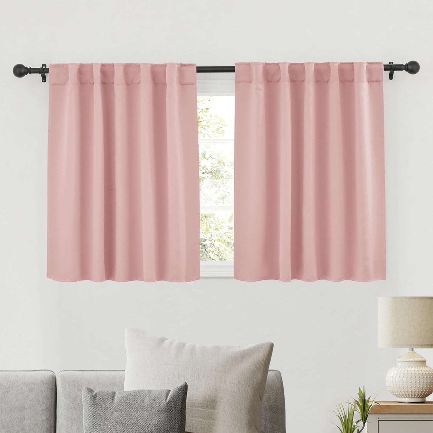 RYB HOME Blackout Curtains for Bedroom, Small Windows Shades Thermal Insulating Privacy Drapes for Living Room Classroom Kitchen Bathroom Dining, Wide 42 x Long 36 inch, Peach Blush, 2 Panels