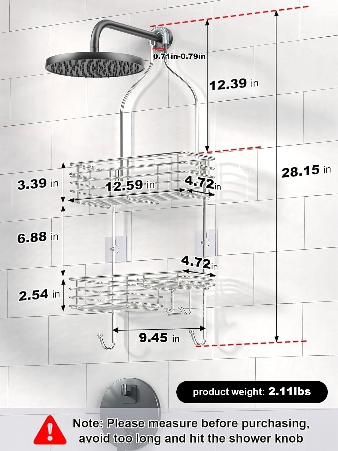 SMARTAKE Hanging Shower Head Caddy, Shower Shelf Organizer, Silver