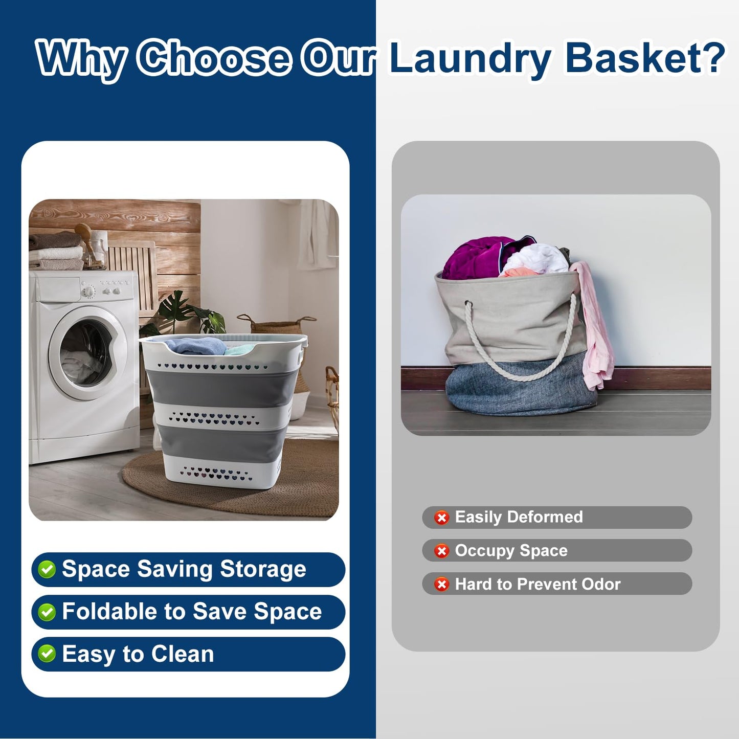 Collapsible Laundry Basket 42L Foldable Pop-Up Clothes Hamper for Dorm