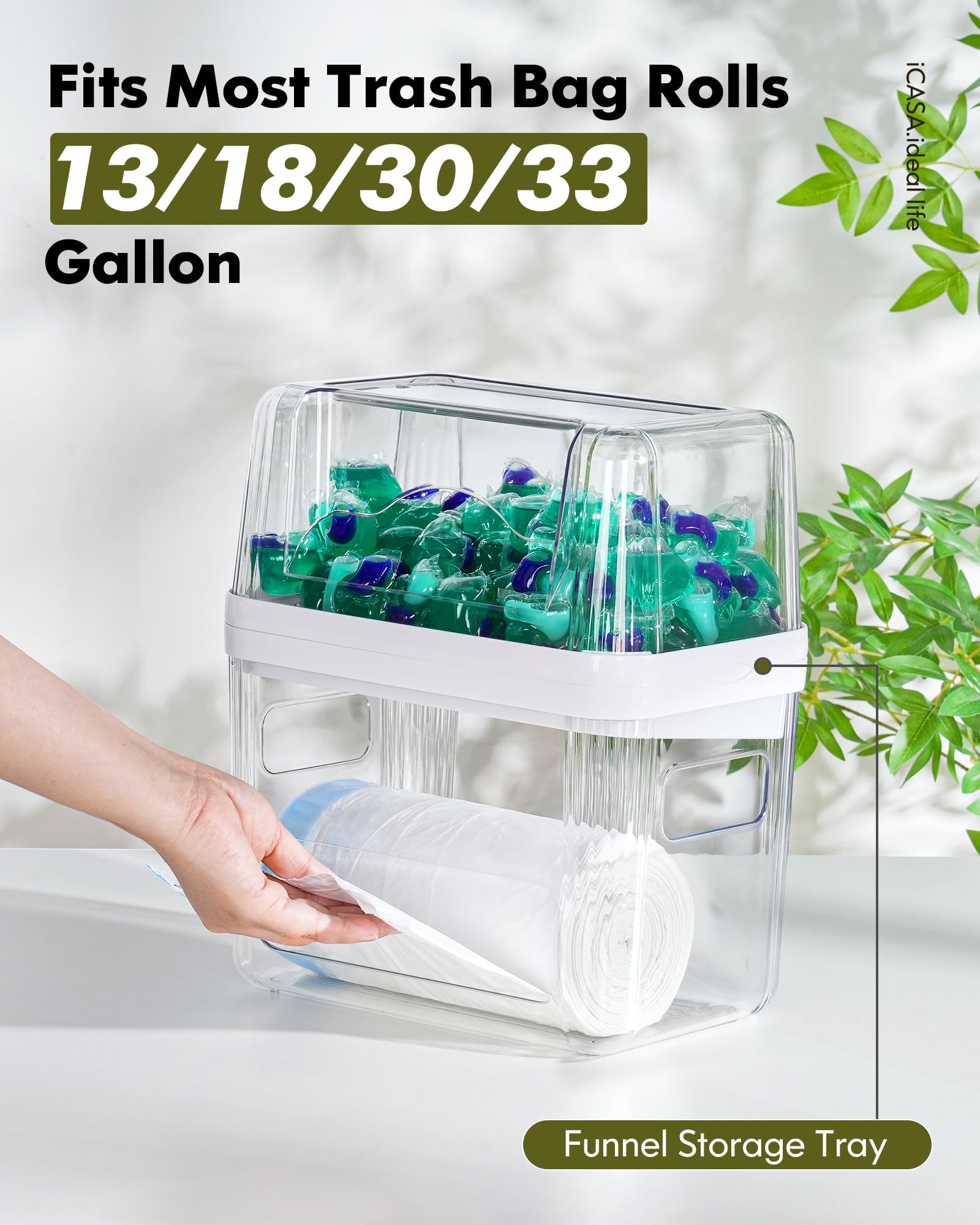 iCASA Trash Bag Dispenser Dishwasher Pods Container Under Sink Organizer