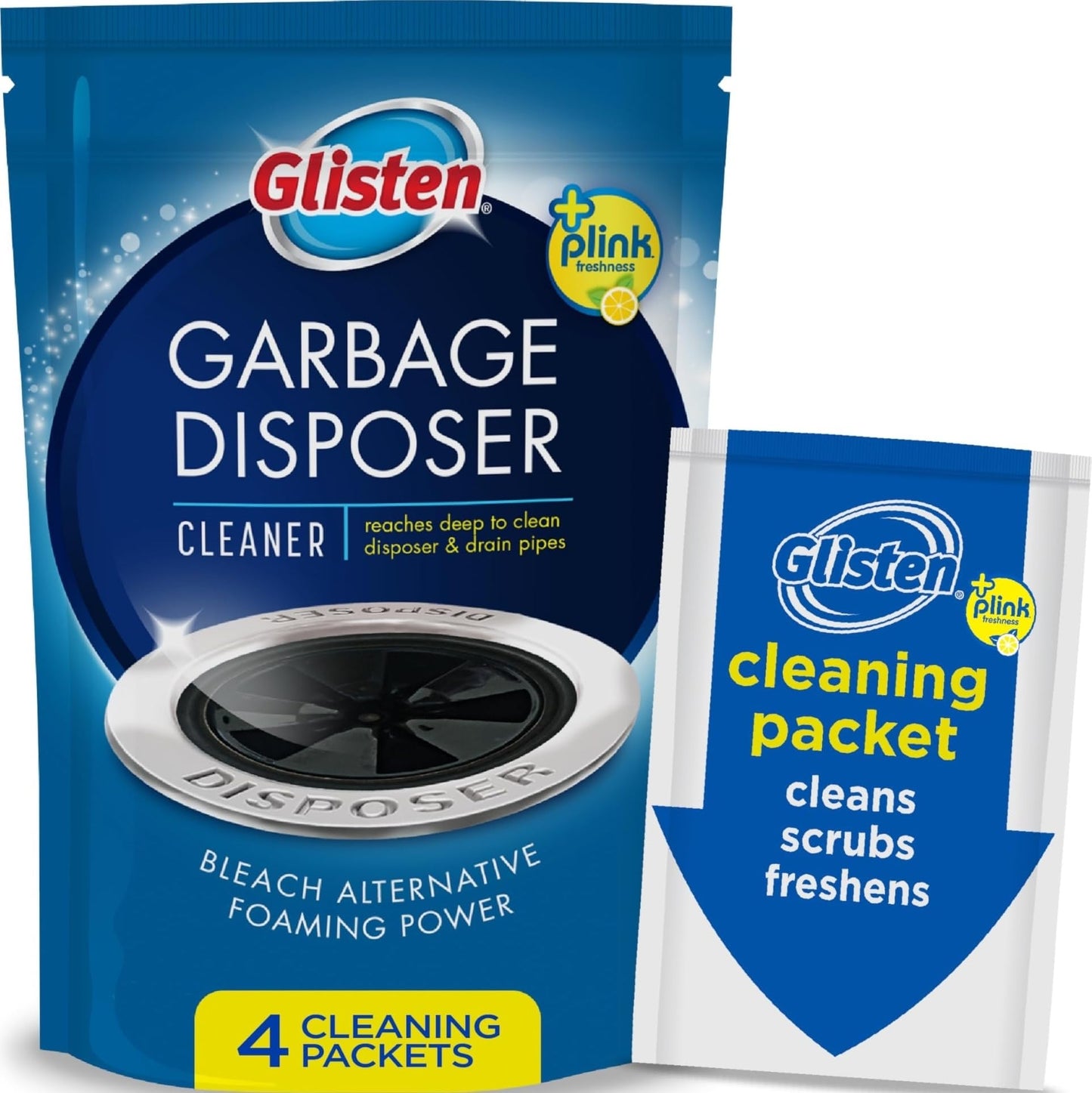 Glisten Garbage Disposer Cleaner, Lemon Scent Odor Eliminator, 4 Packets