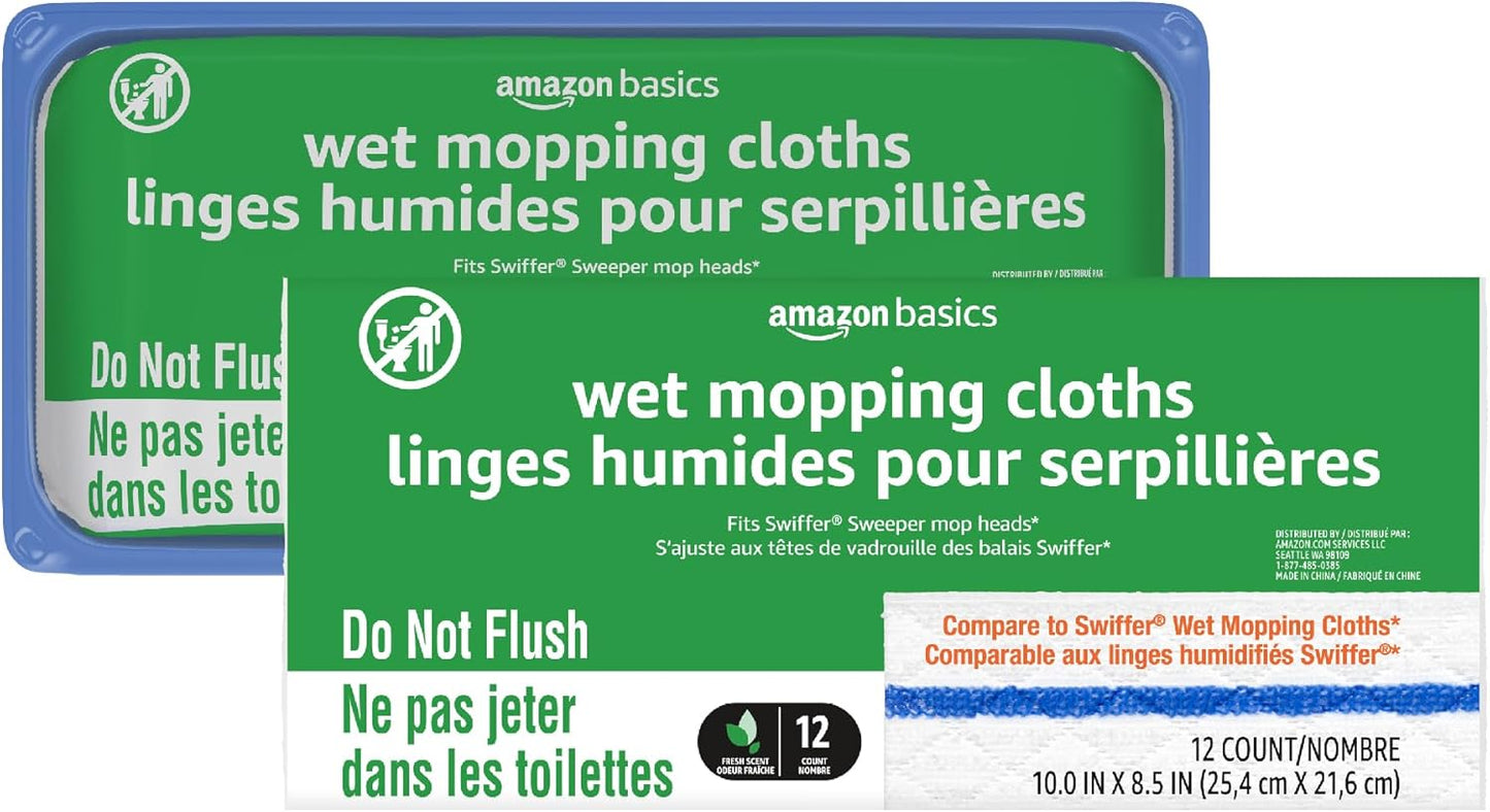 Amazon Basics Wet Mopping Cloth Refills, 24 Count (Fits Swiffer Sweeper Mop Heads)