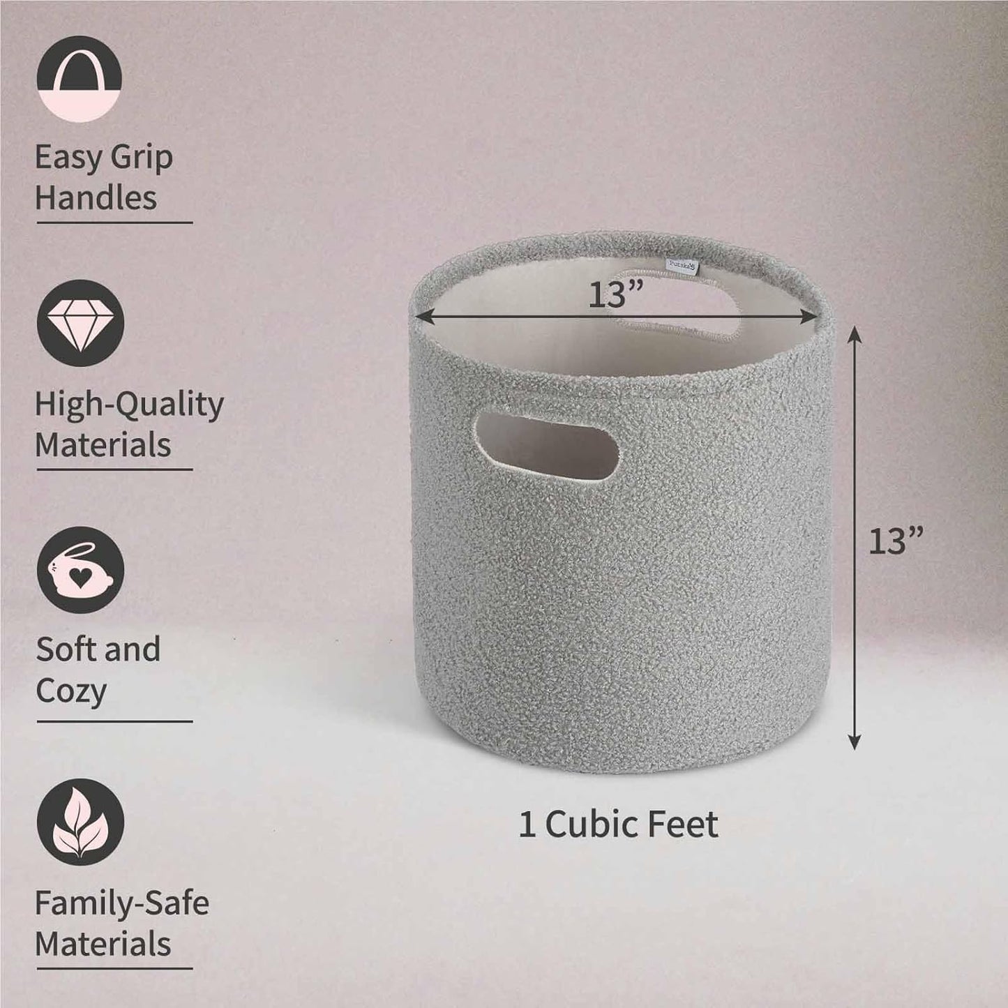 PUTSKA Basket – Round Storage for Toys and Clothes, Stuffed Animals – Soft Baby Girl Basket for Nursery, Kids Room, Bedroom, Living Room – Regular, Grey