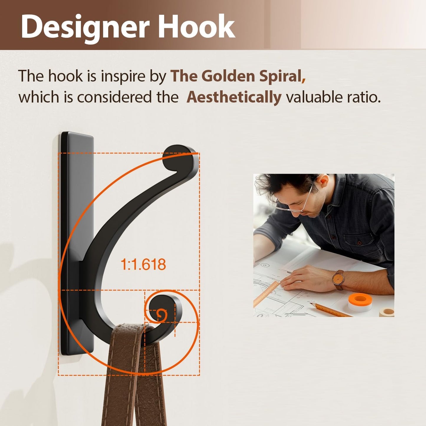 Adhesive Wall Hook for Towel/Coat - Extra Sticky 10LB Stainless, Stick on Hanger for Bath or Shower, Matt Black 4-Pack