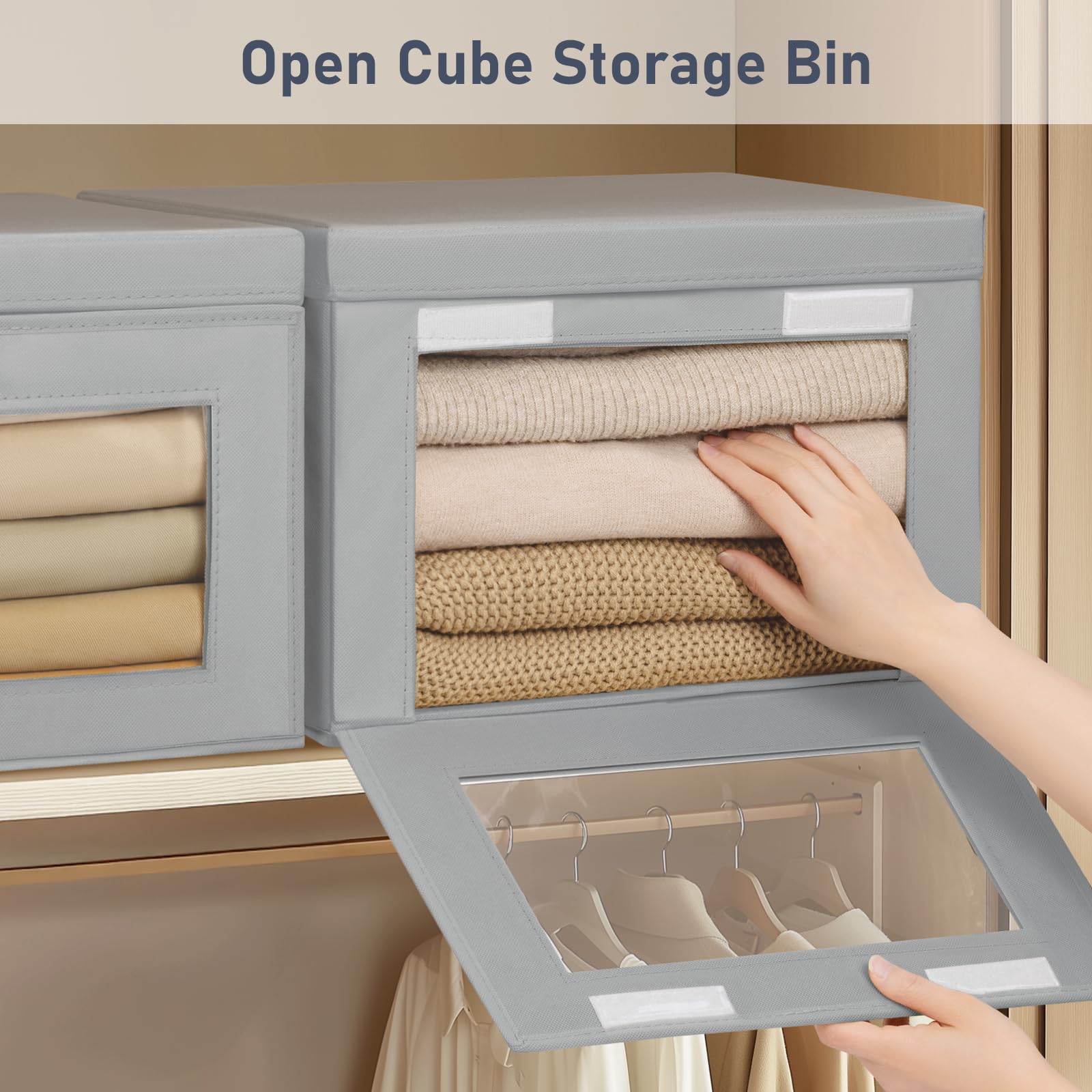DIMJ Storage Bins with Lids - 4 Pack Large Fabric Closet Organizer with Window & Handles