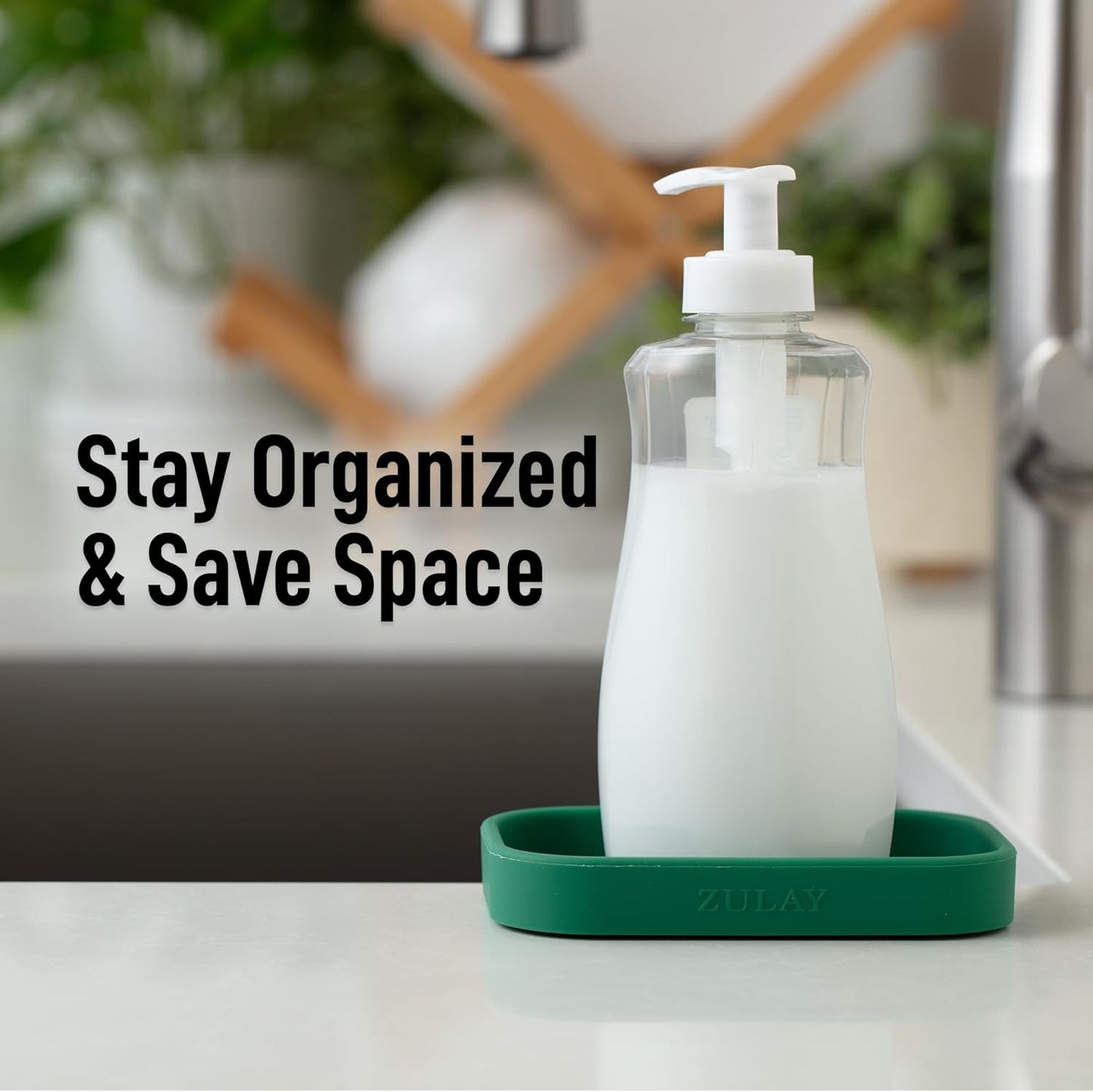 Zulay Kitchen Small Silicone Sponge Holder (4.9x3.3”) – Space-Saving Sink Organizer Tray for Sponge, Soap, Brush & More – Compact Non-Slip Dish for Kitchen & Bathroom Countertops (Pine Green)