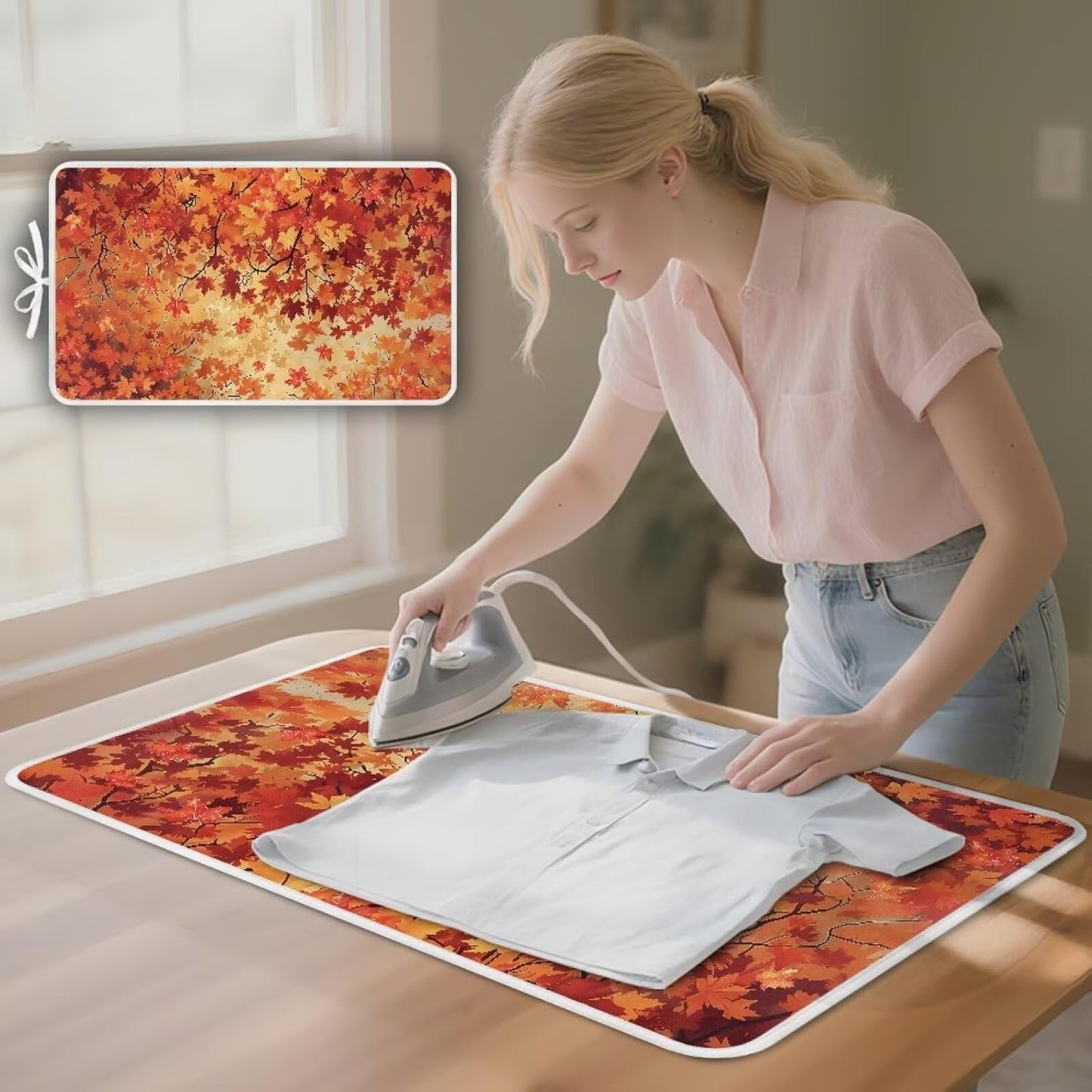 Ironing Mat Maple Leaf Ironing Board Pad Heat Resistant, Portable, Quilting & Travel Blanket 32 x 16 Inch Thanksgiving Small Ironing Mat for Table Top Autumn Decor,Countertop,Etc