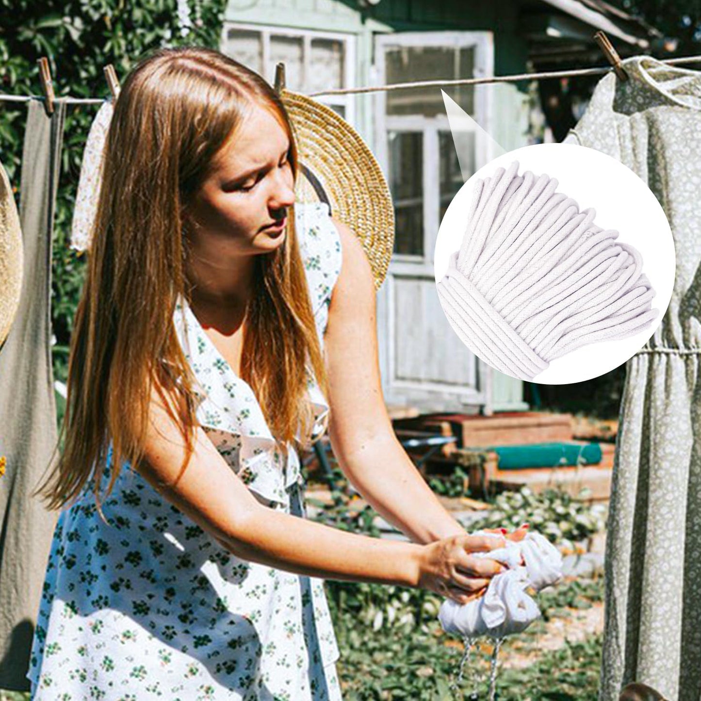 328 Feet Cotton Clothes line Rope-Premium Diameter 7/32 Inch Cotton Rope for Heavy Duty Outdoor Use- Perfect for Laundry Line Dryer, Camping Travel & Home Use DIY Rope