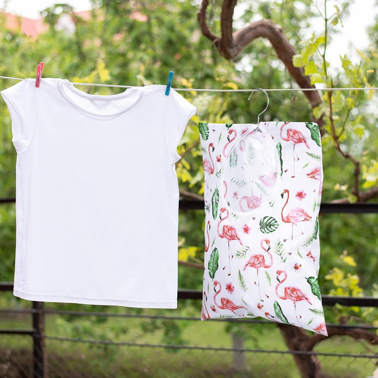 Woanger 2 Pcs Clothes Pin Bag Clothespin Holder 15 x 11 in to Hang on Line Clothes Pin Hanging Bag for Clothesline Outdoor Storage Organizer Basket with Large Opening(Elegant Style)