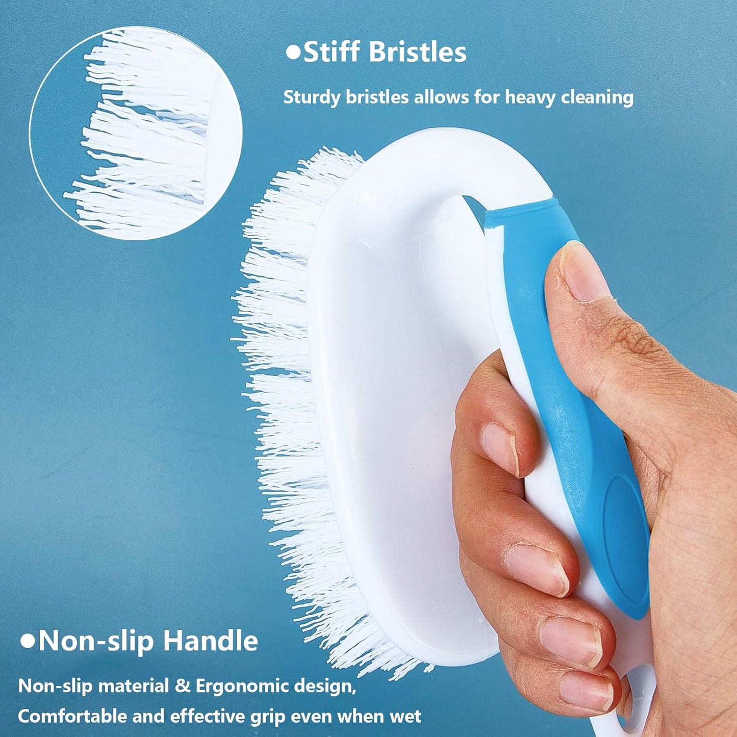 Scrub Brush Set, 4 Pack Deep Cleaning Brush Kit - 2 Scrub Brush, 2 Tile & Grout Brush with Built-in Scraper, Household Commercial Scrubber for Floor, Shower, Pool Wall, Tub (Blue)