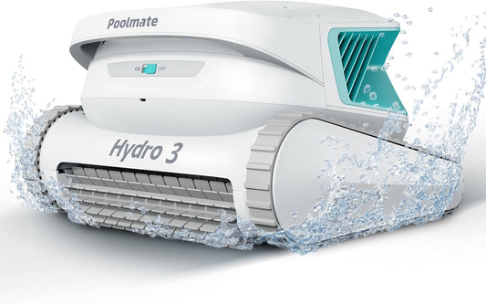 Poolmate Hydro 3 All-in-one Pool Vacuum Robot, 200mins Runtime Cordless Pool Cleaner, 2 150W Brushless Motor+Floor/Wall/Waterline Scrubber Brush,Ideal for Inground/Above-Ground Swimming Pools