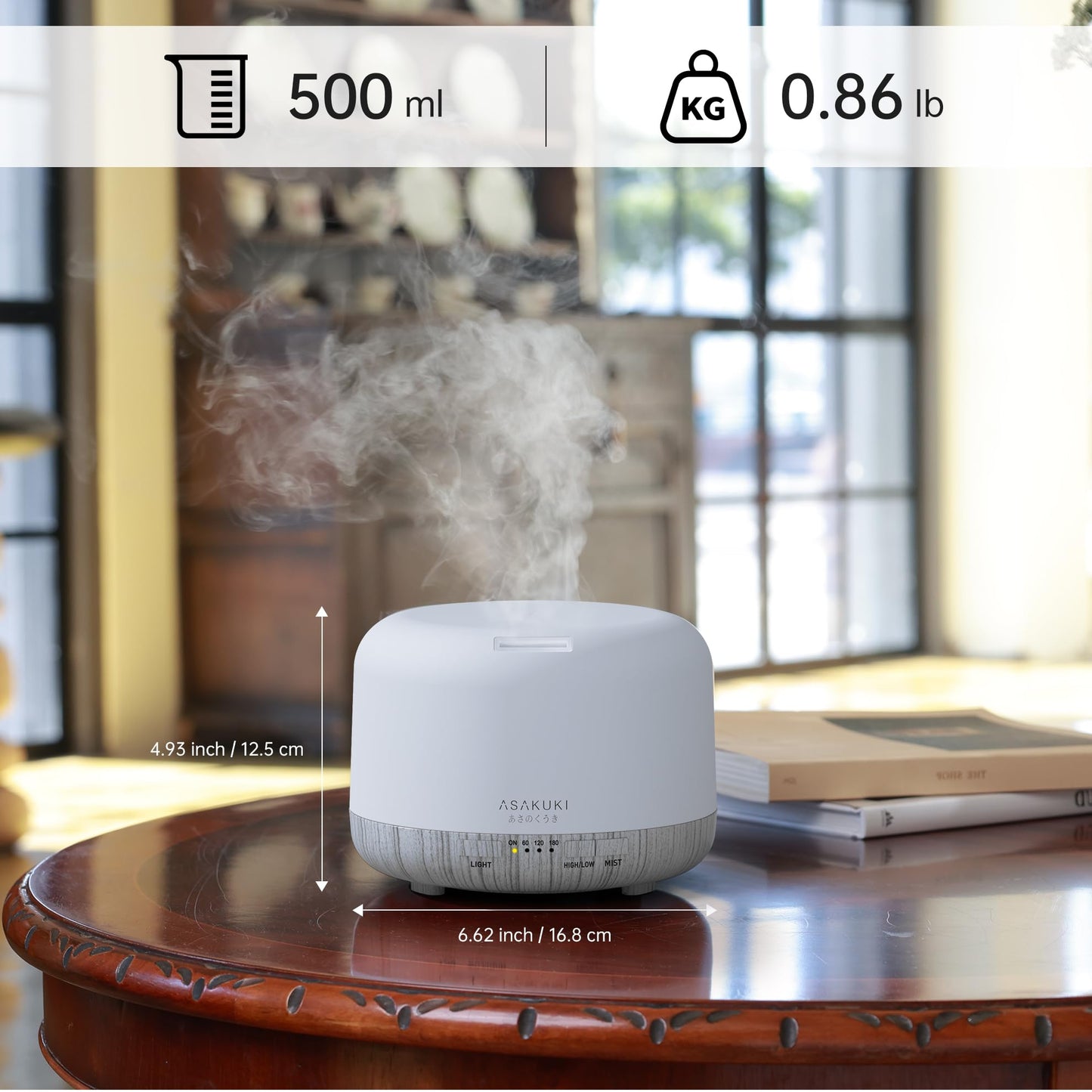ASAKUKI Essential Oil Diffuser for Home, 500ML Aromatherapy Humidifier