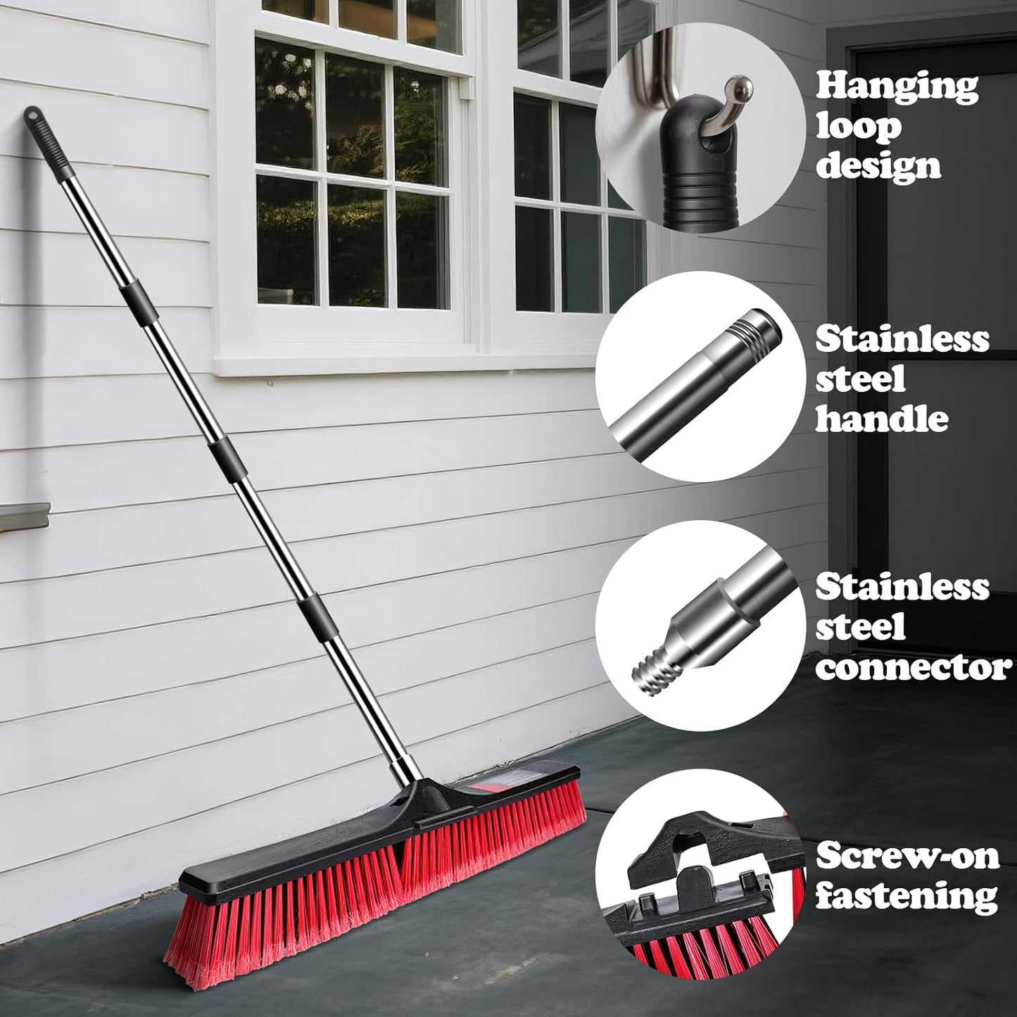MASTERTOP 25'' Yard Broom, Heavy Duty Garden Broom with Stiff Bristles, Outdoor Sweeping Brush,Push Broom for Warehouse Garden Garage Factory Patio Deck Driveways
