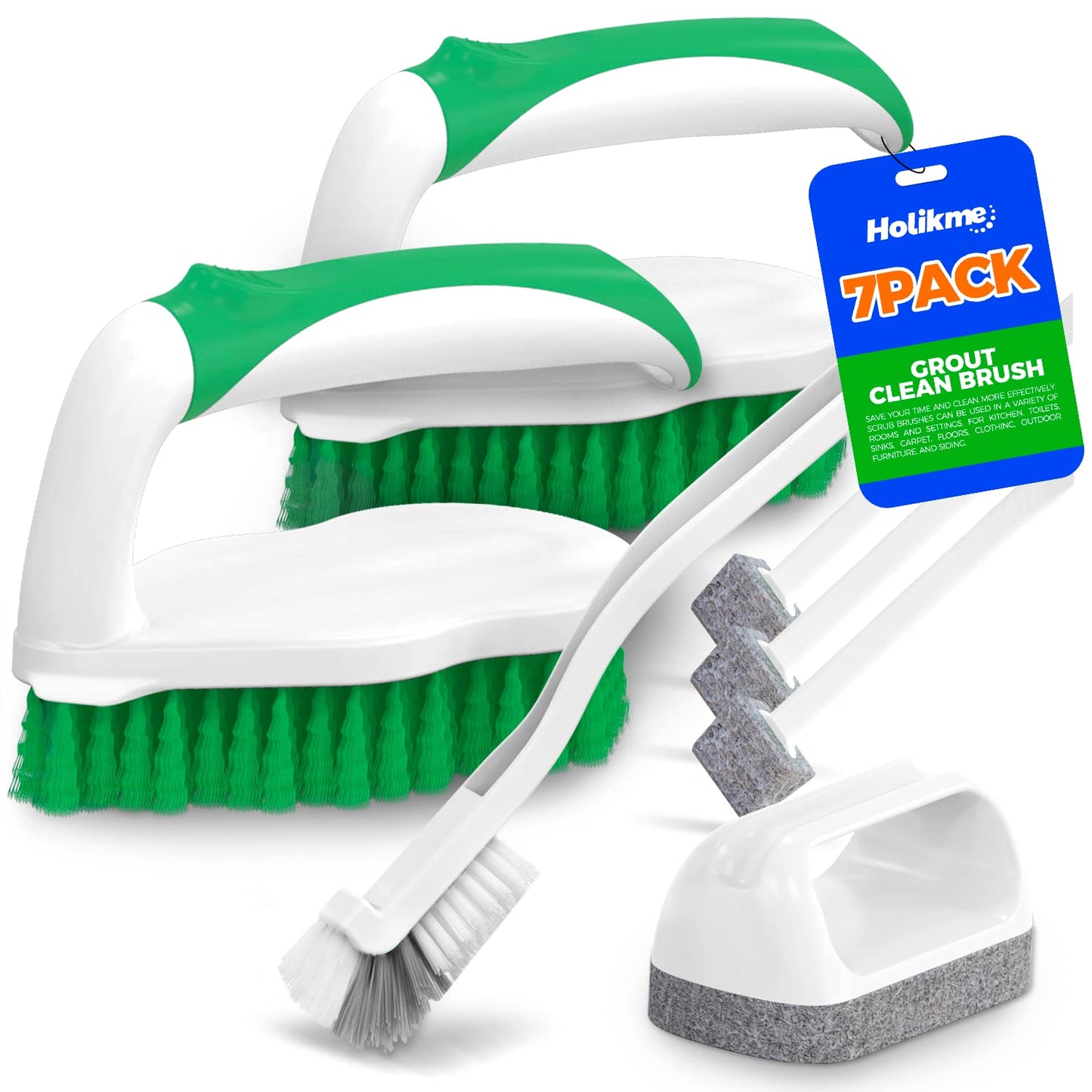 Holikme 7 Pack Cleaning Brush Scrub Brush Kitchen Brush for Floor,Green