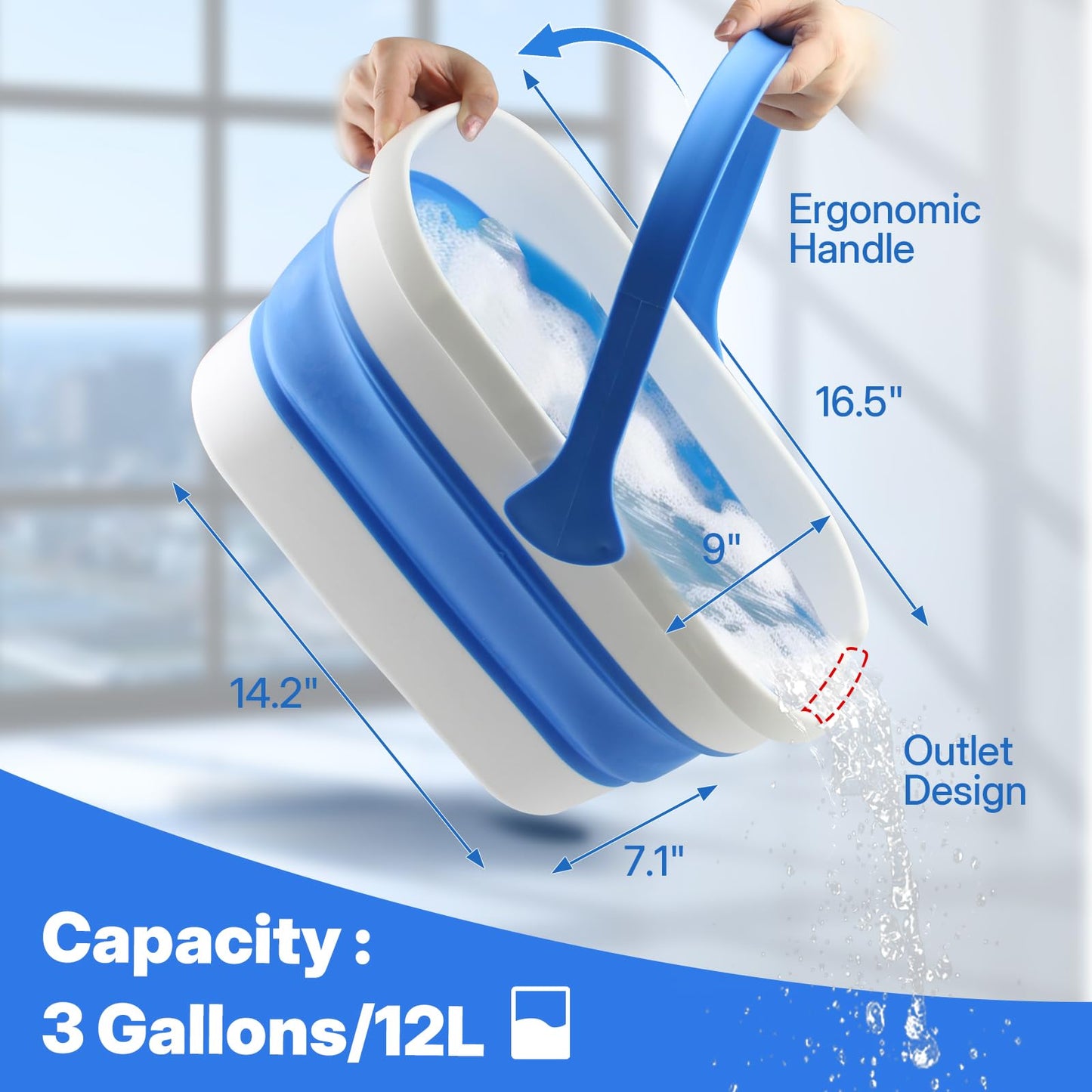 PIMEKOY Window Cleaning Kit with 3 Gal Collapsible Bucket for Home, Outdoor