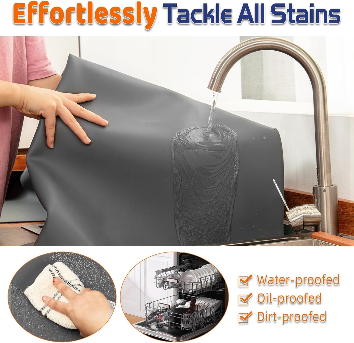 Warome Silicone Mat,78.7”x 23.6” Heat Resistant Mats for Countertop,Extra Large Countertop Protector Mat, Multi-functional Cuttable Kitchen Counter Mat, Silicone Mats for Kitchen Counter/Crafts- Grey