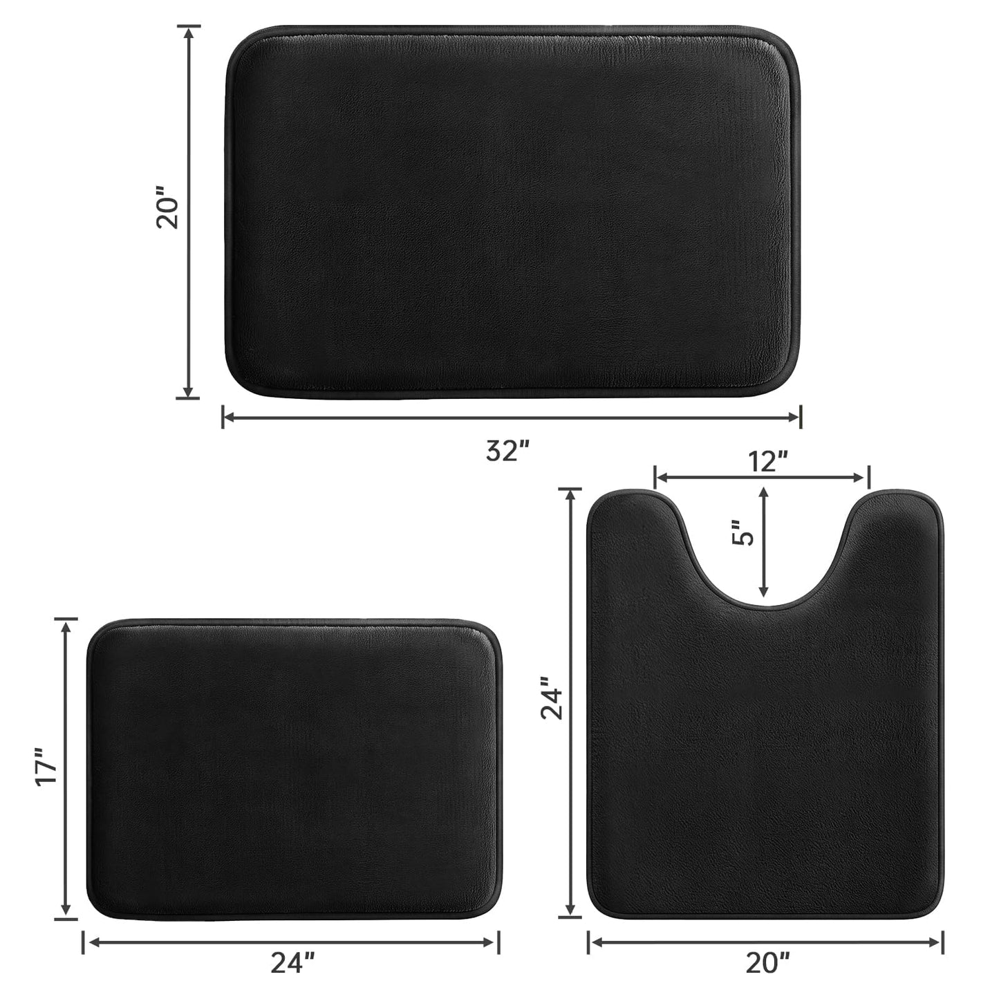 HUXMEYSON 3-Piece Memory Foam Bathroom Rug Set, Black