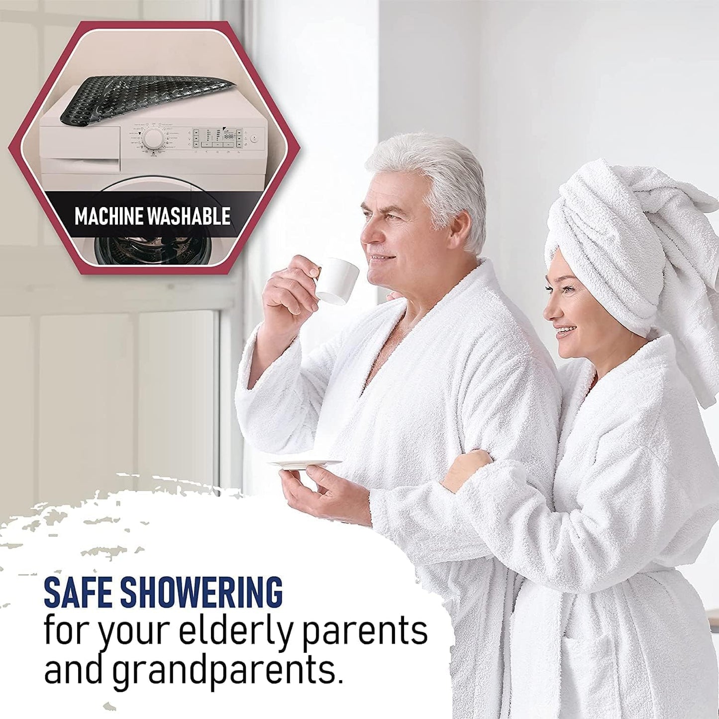 ENKOSI Extra Large Square Non Slip Shower Mat - 31 x 31-inch XL Bathroom Shower Mat - Square Shower Matts for Shower Stall Floors | Secure Suction Cups and Drain Holes (31x31 Clear Brown)