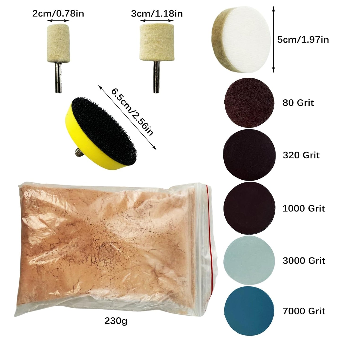 34Pcs Glass Polishing Kit, Multifunctional Scratch Remover Window Repair Tool for Window Repair, with Felt Polishing Wheel Polishing Disc Wool Polishing Pad and Cerium Oxide Polishing Powder