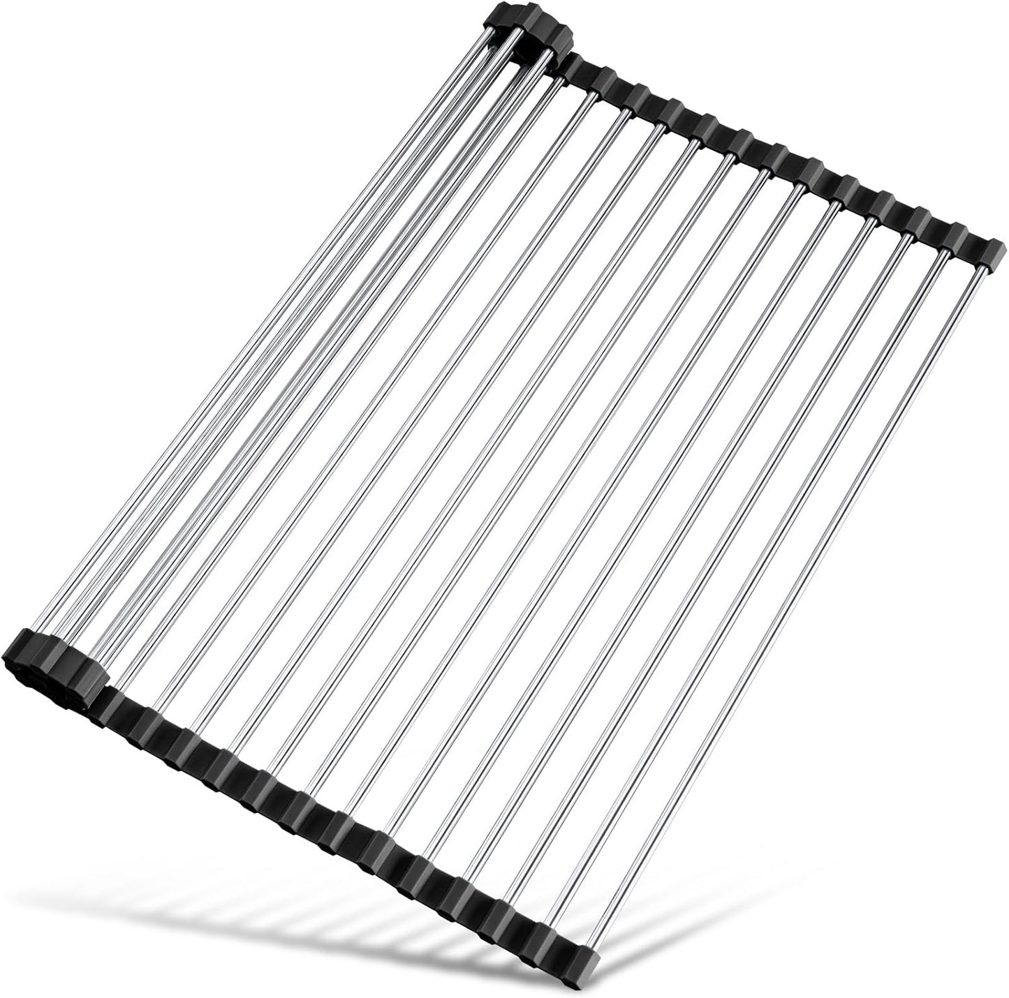 Tomorotec 17.7" x 15.5" Roll Up Dish Drying Rack Over Sink Drying Rack Sink Cover Kitchen Sink Accessories Gadget Multipurpose Organizer Foldable Stainless Steel Drainer