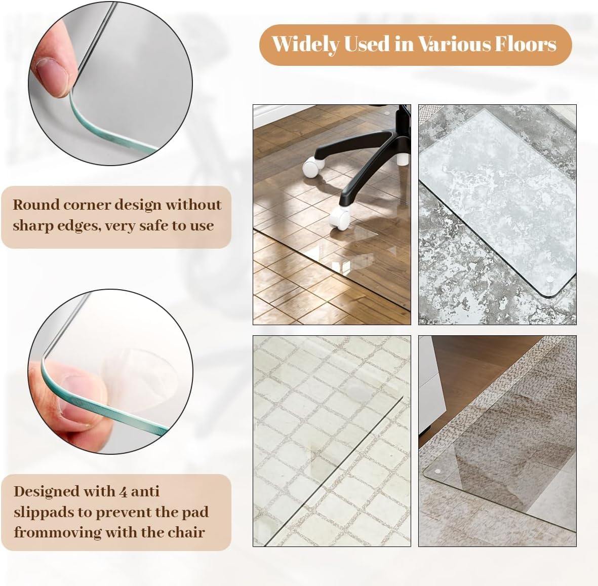 [Tempered Glass] 48" x 80" Glass Chair Mat, 1/5" Thick Office Chair Mat for Carpet or Hardwood Floor, Heavy Duty Hard Chair Mats with Round Corner and Polished Edge, Carpeted Floor Protector