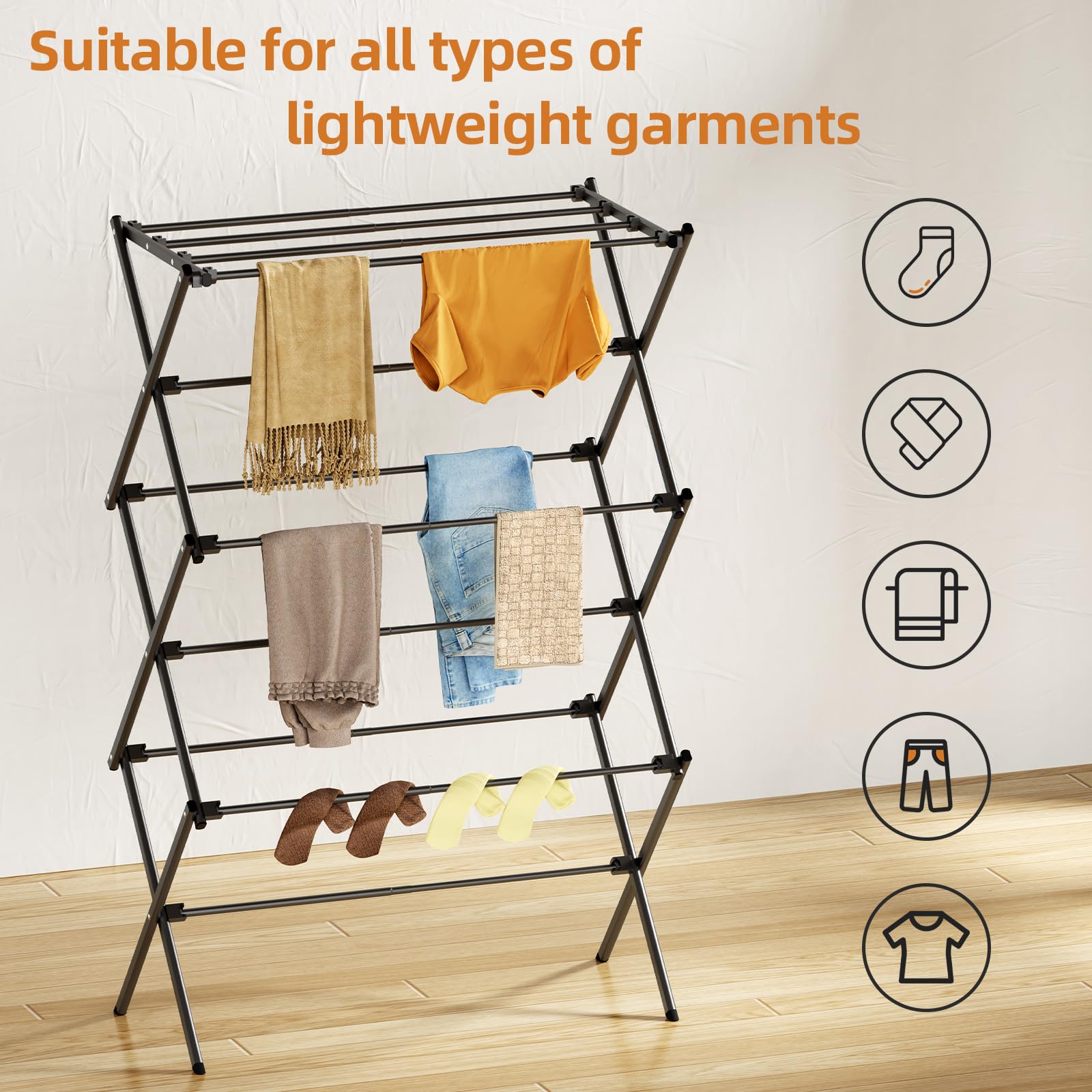 FILROUG Drying Rack Clothing, 3-Tier Clothes Drying Rack Foldable, Antirust Laundry Drying Rack