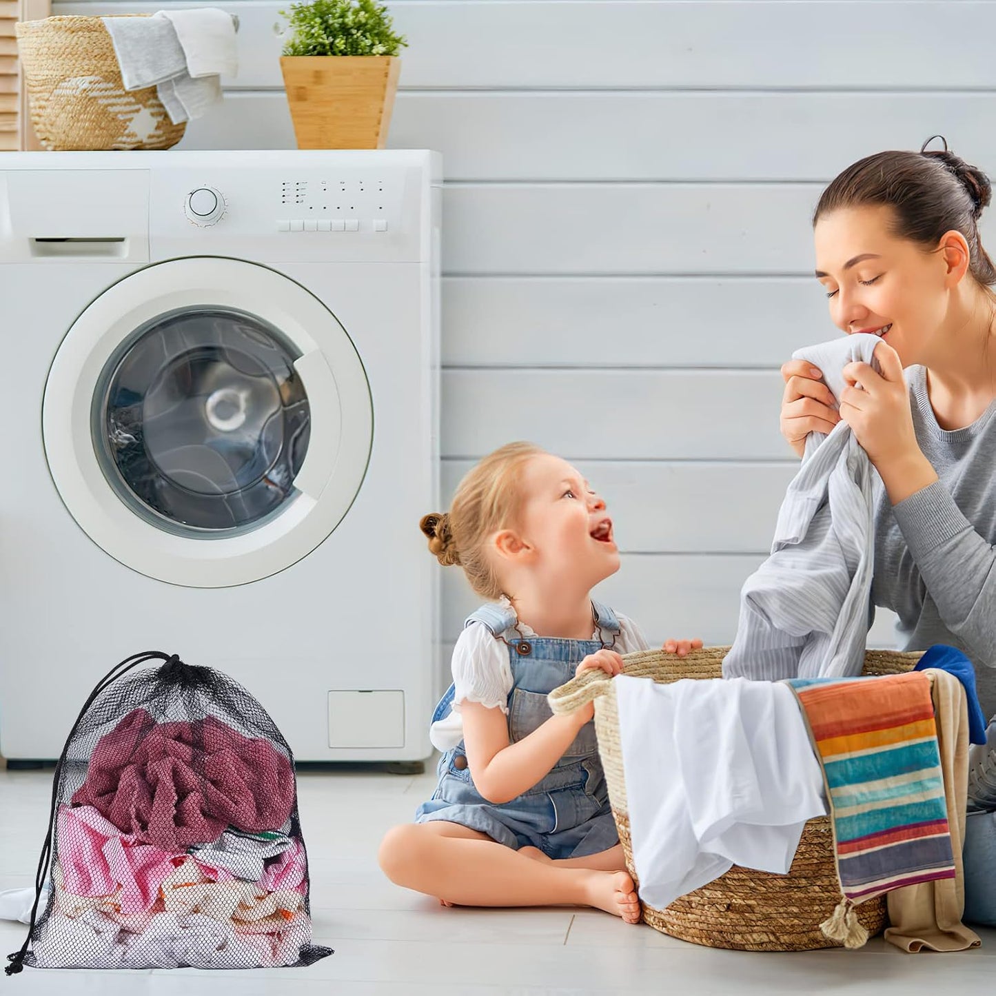 13"X15.5" 6Pcs Mesh Laundry Drawstring Bag Nylon Drawstring Gym Bag with Cord Lock Closure