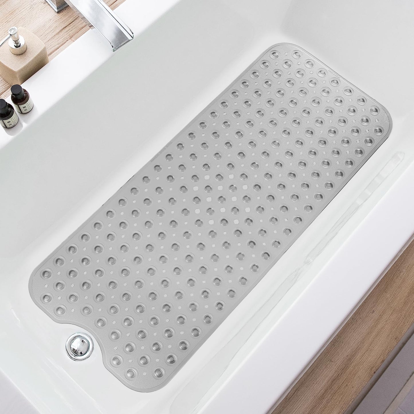 TEESHLY Bathtub Mats for Shower Tub, Extra Long Non-Slip 39 x 16 Inch Bath Mat with Drain Holes and