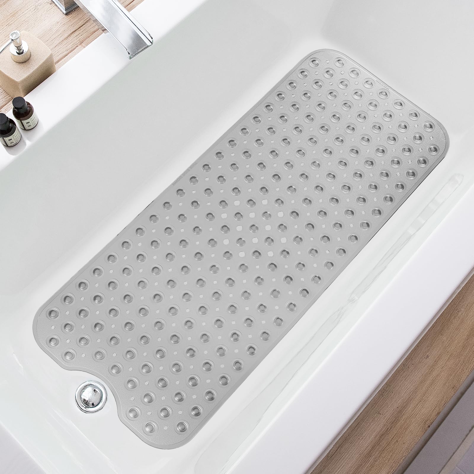 TEESHLY Bathtub Mats for Shower Tub, Extra Long Non-Slip 39 x 16 Inch Bath Mat with Drain Holes and